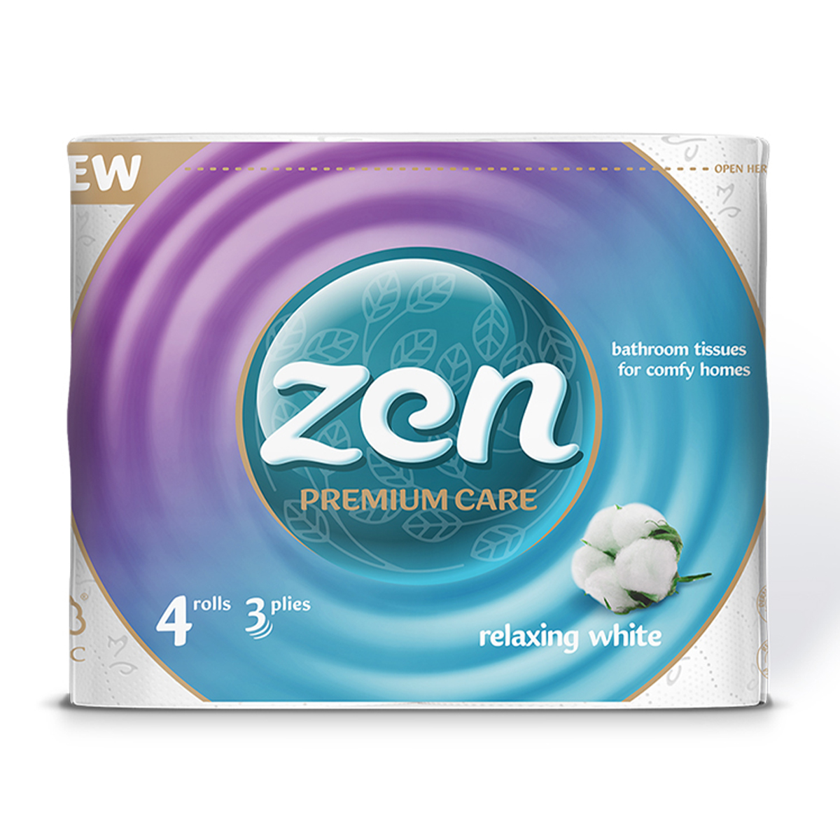 Туалетний папір Zen Premium Care, 3-шаровий, 145 відривів, 4 рулони