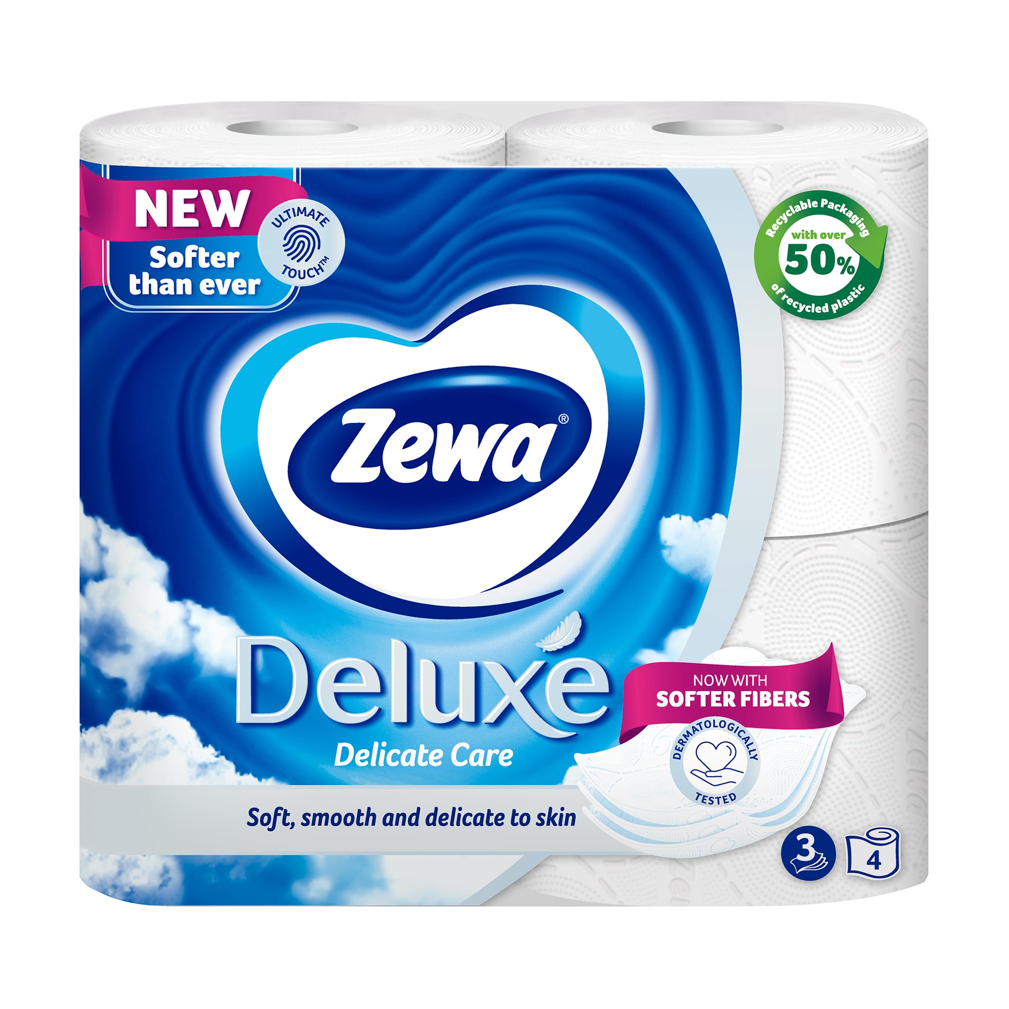 Туалетний папір Zewa Deluxe білий, 3-шаровий, 150 відривів, 4 рулони