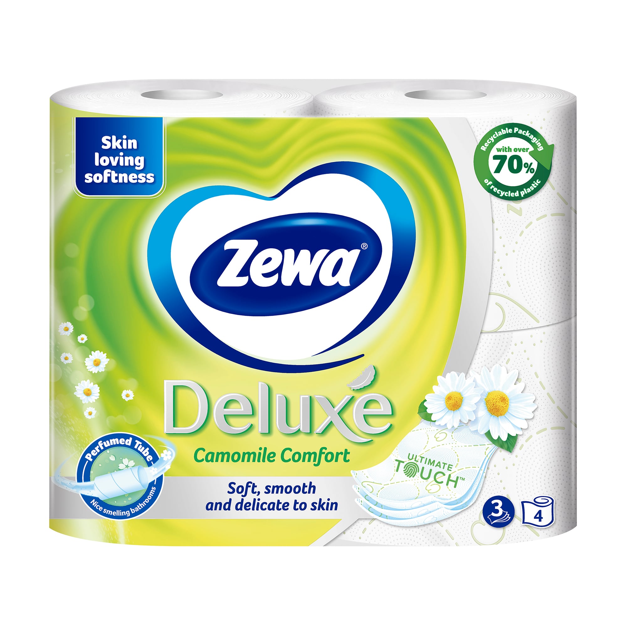 Туалетний папір Zewa Deluxe Ромашка, білий, 3-шаровий, 150 відривів, 4 рулони