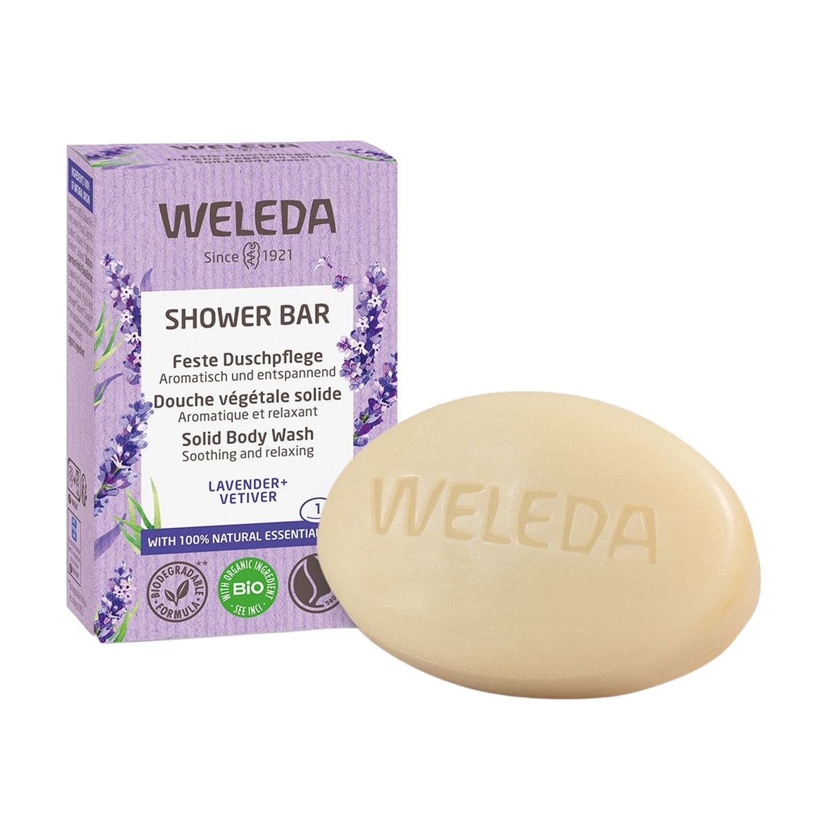 Твердий арома-бар для душу Weleda Shower Bar Solid Body Wash Лаванда та ветивер, 75 г