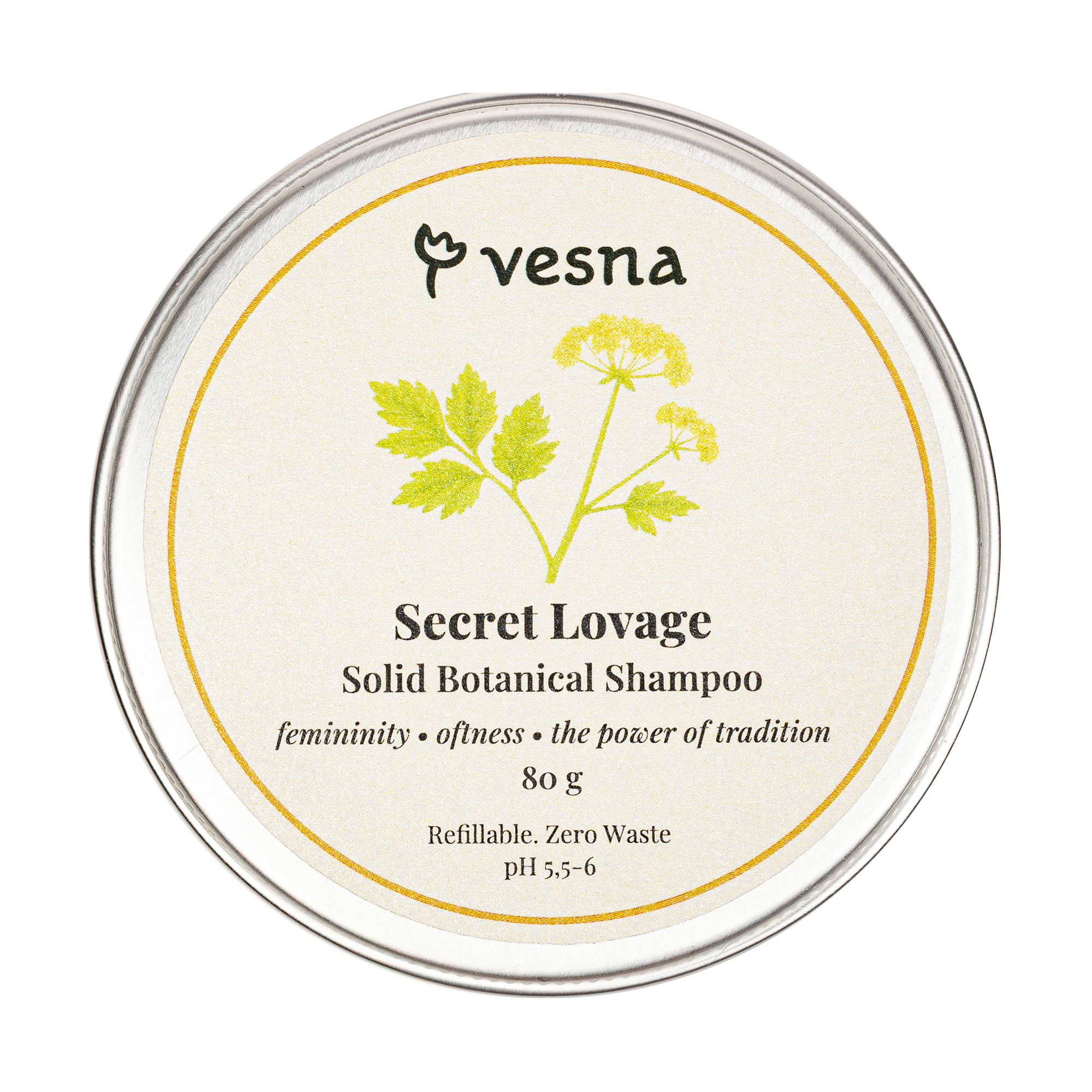 Твердий шампунь для волосся Vesna Solid Botanical Shampoo Секрет любистку, 80 г