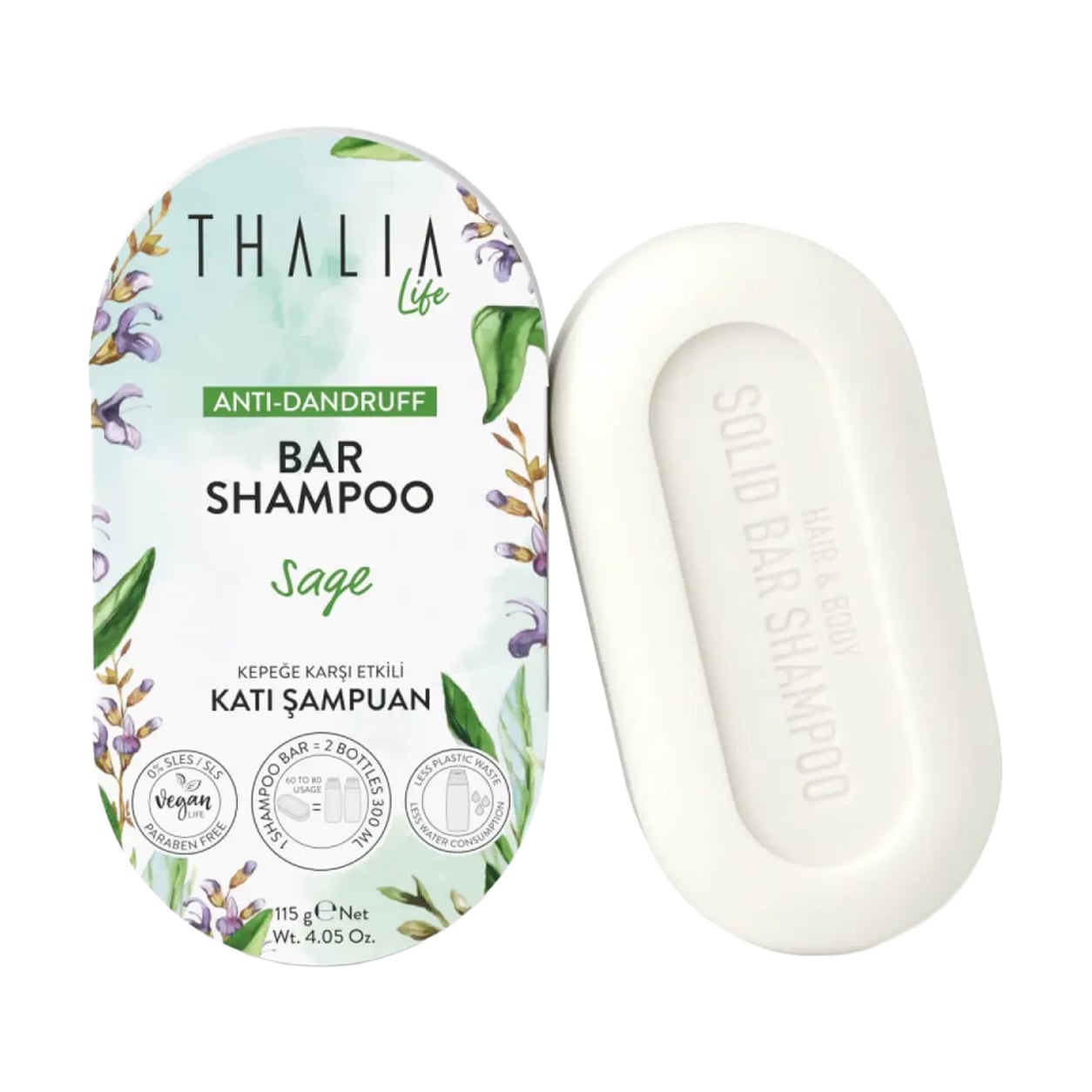 Твердий шампунь проти лупи Thalia Life Anti-Dandruff Bar Shampoo з шавлією, 115 г