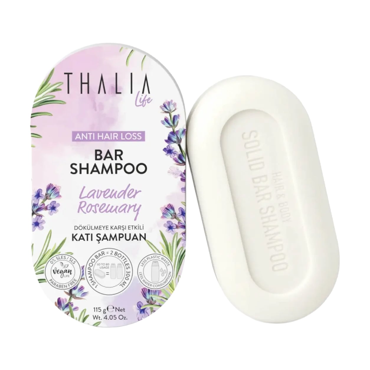 Твердий шампунь проти випадіння волосся Thalia Life Anti Hair Loss Bar Shampoo з лавандою та розмарином, 115 г