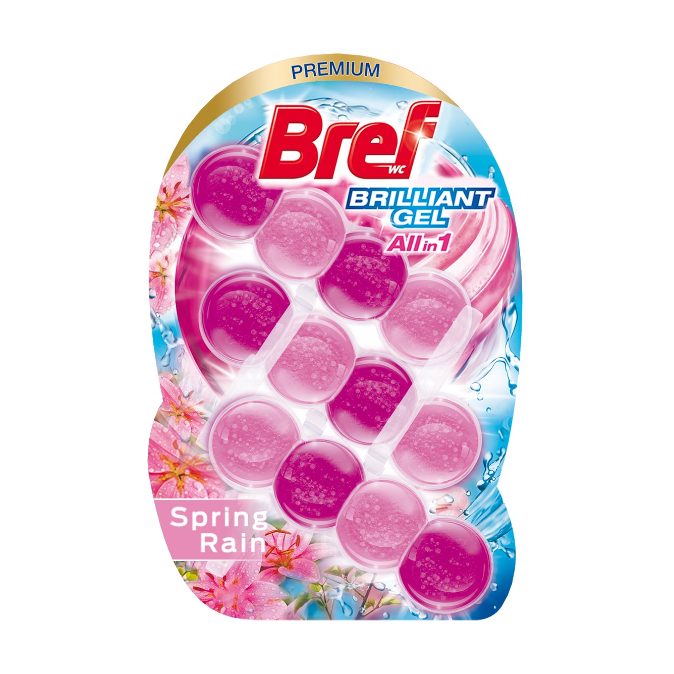 Твердий туалетний блок Bref Brilliant Gel All in 1 Весняний дощ, 3*42 г