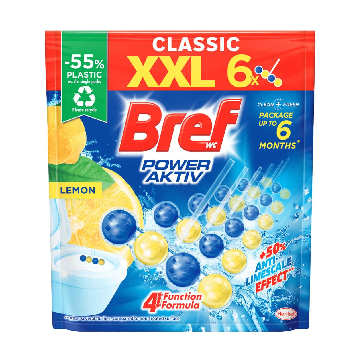 Твердий туалетний блок Bref Power Activ Лимон, 6*50 г