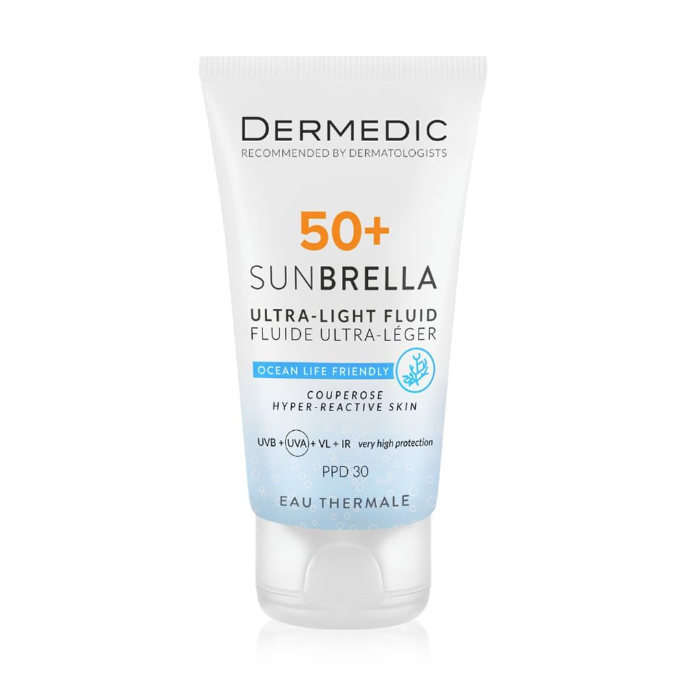 Ультралегкий сонцезахисний флюїд Dermedic Sunbrella Ultra-Light Fluid, SPF 50+, для судинної та гіперактивної шкіри, 40 мл