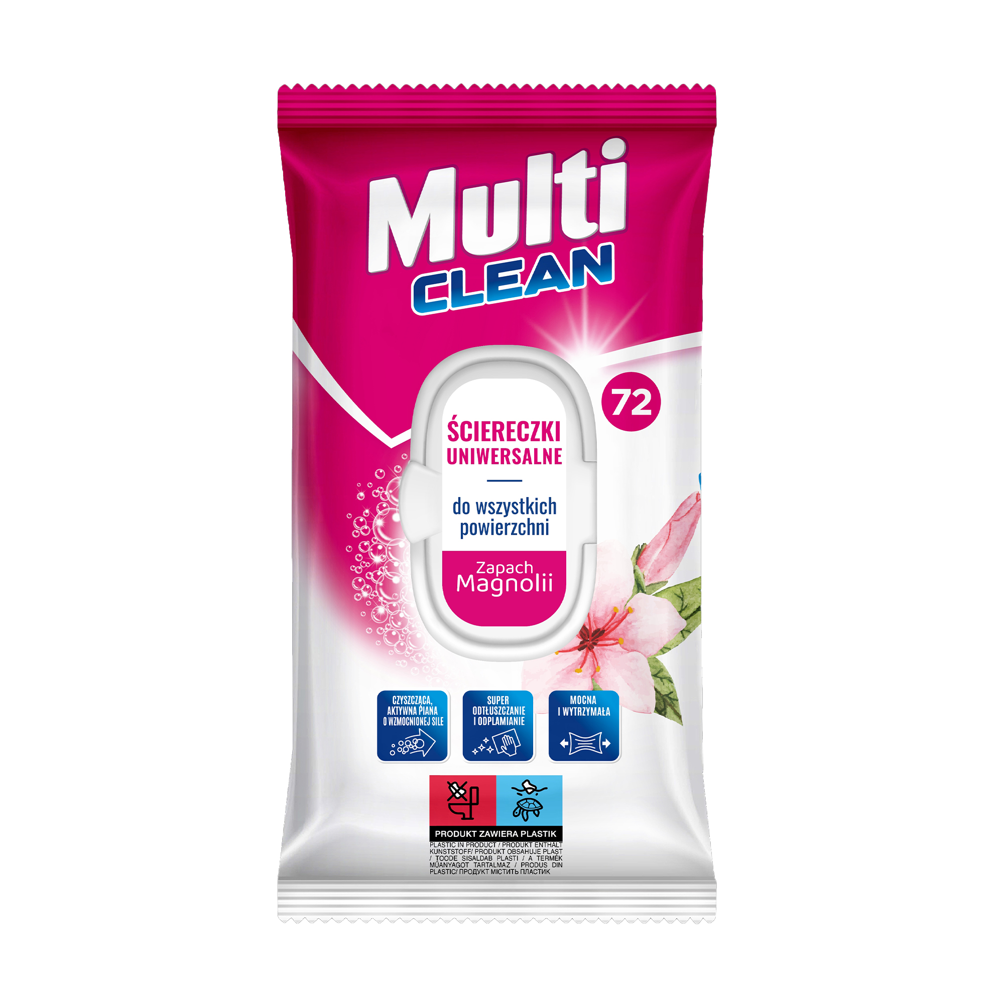 Універсальні вологі серветки для прибирання Luba Multi Clean Magnolia з клапаном, 72 шт