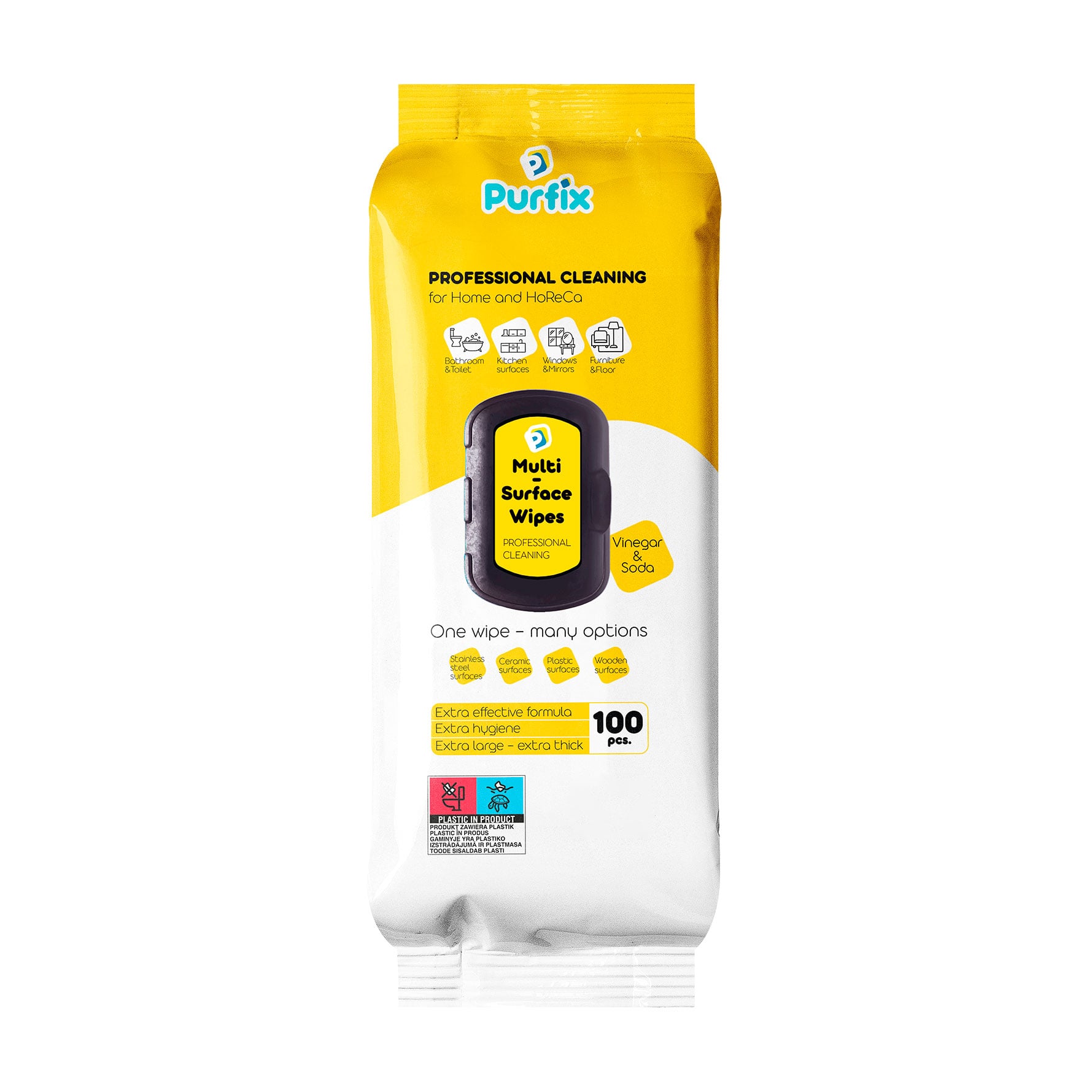 Універсальні вологі серветки для прибирання Purfix Multi-Surface Wipes, 100 шт