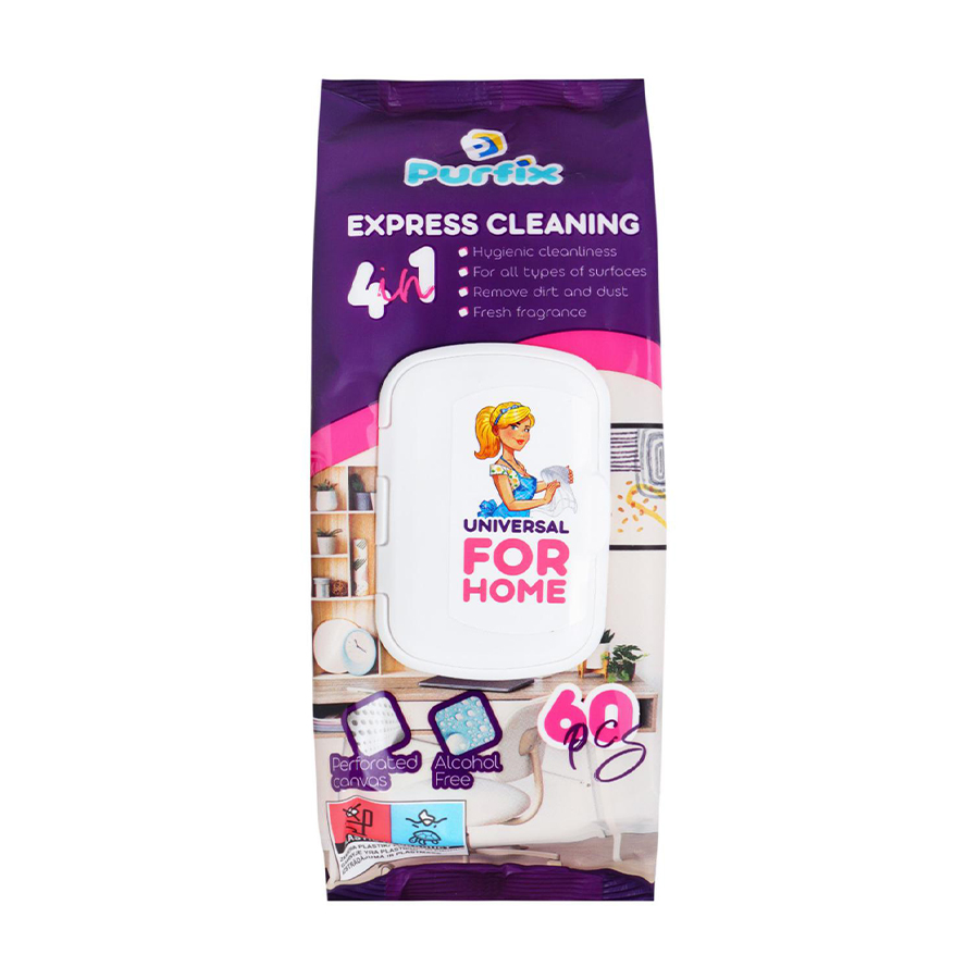 Універсальні вологі серветки для прибирання Purfix Universal For Home, 60 шт