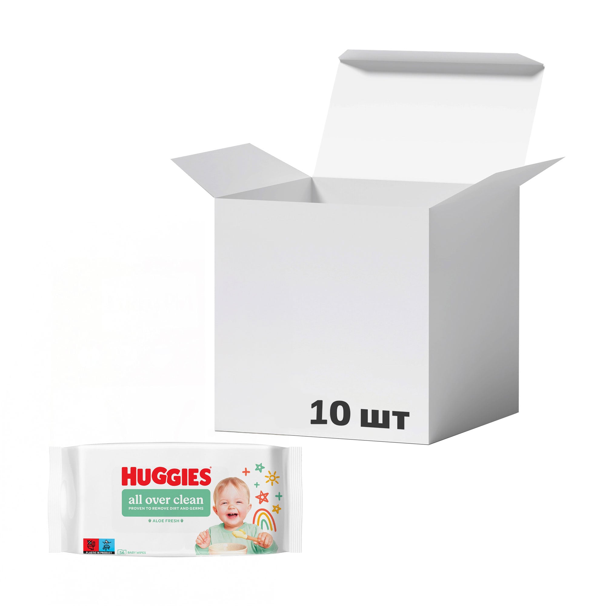Упаковка дитячих вологих серветок Huggies Аll Over Clean, 56 шт * 10 шт