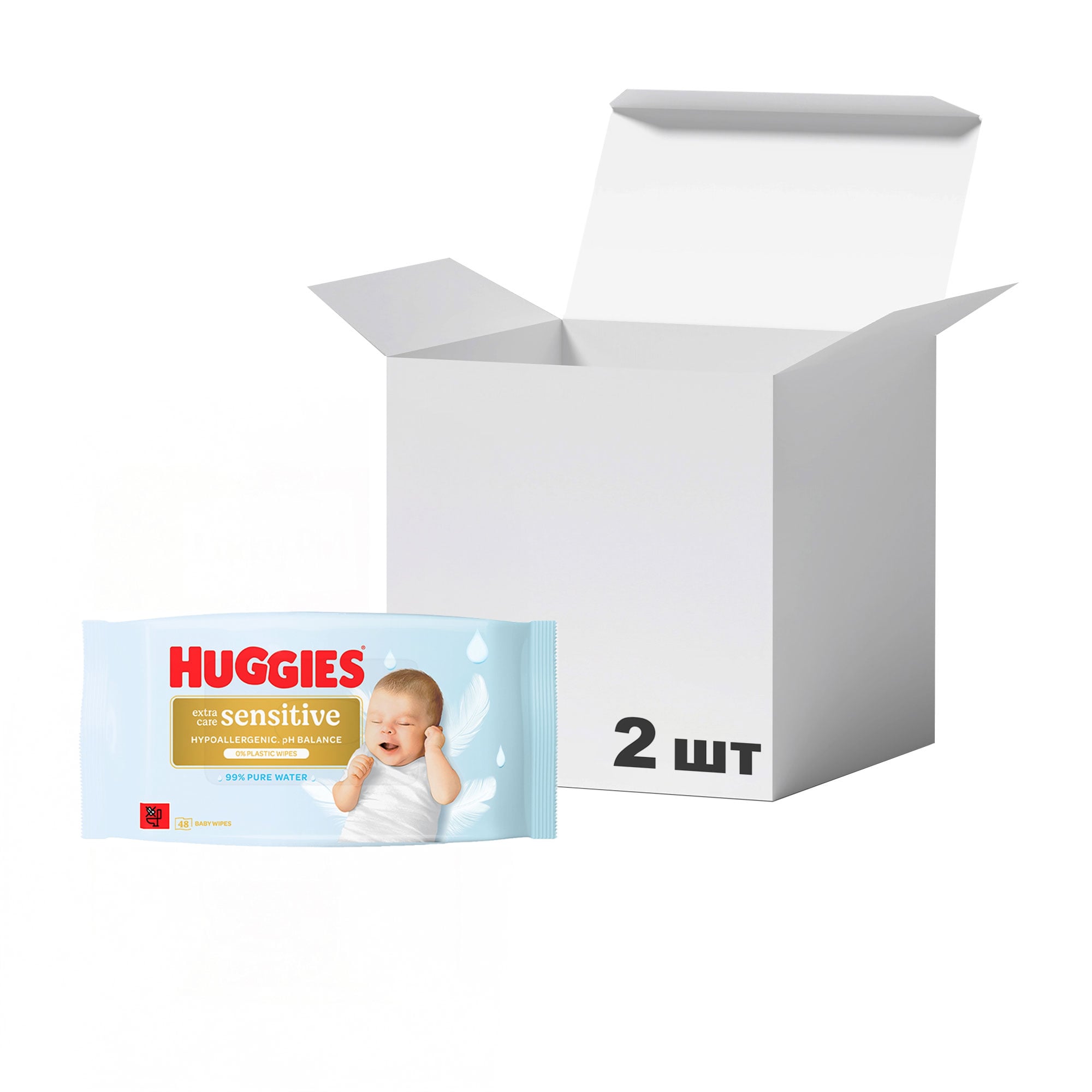 Упаковка дитячих вологих серветок Huggies Pure Extra Care Sensitive, 48 шт * 2 шт