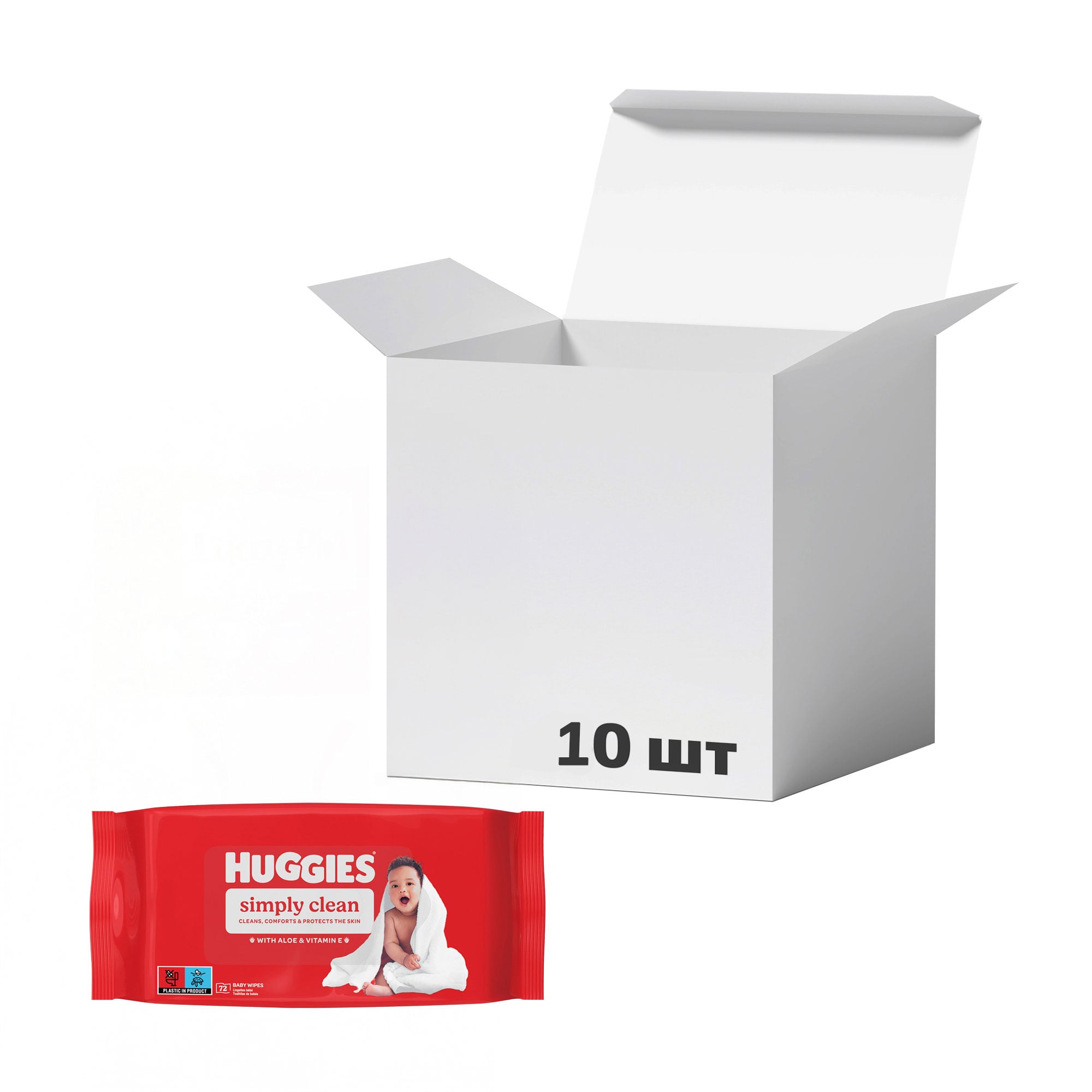 Упаковка дитячих вологих серветок Huggies Simply Clean, 72 шт * 10 шт