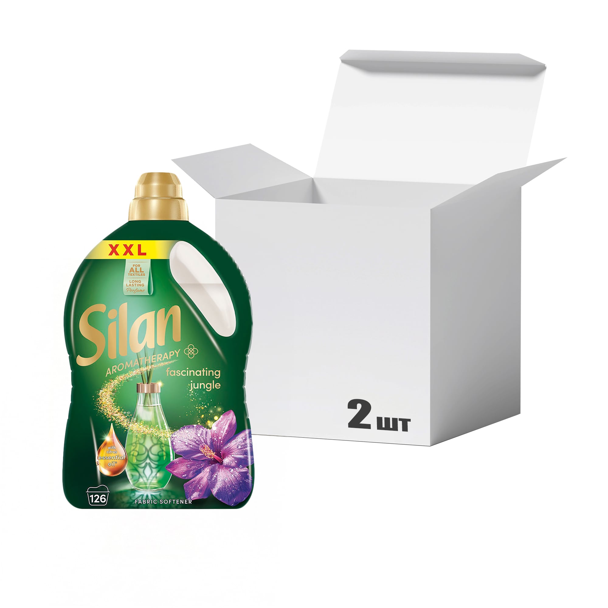 Упаковка ополіскувачів-кондиціонерів для білизни Silan Aromatherapy Fascinating Jungle, 126 циклів прання, 2.772 л * 2 шт