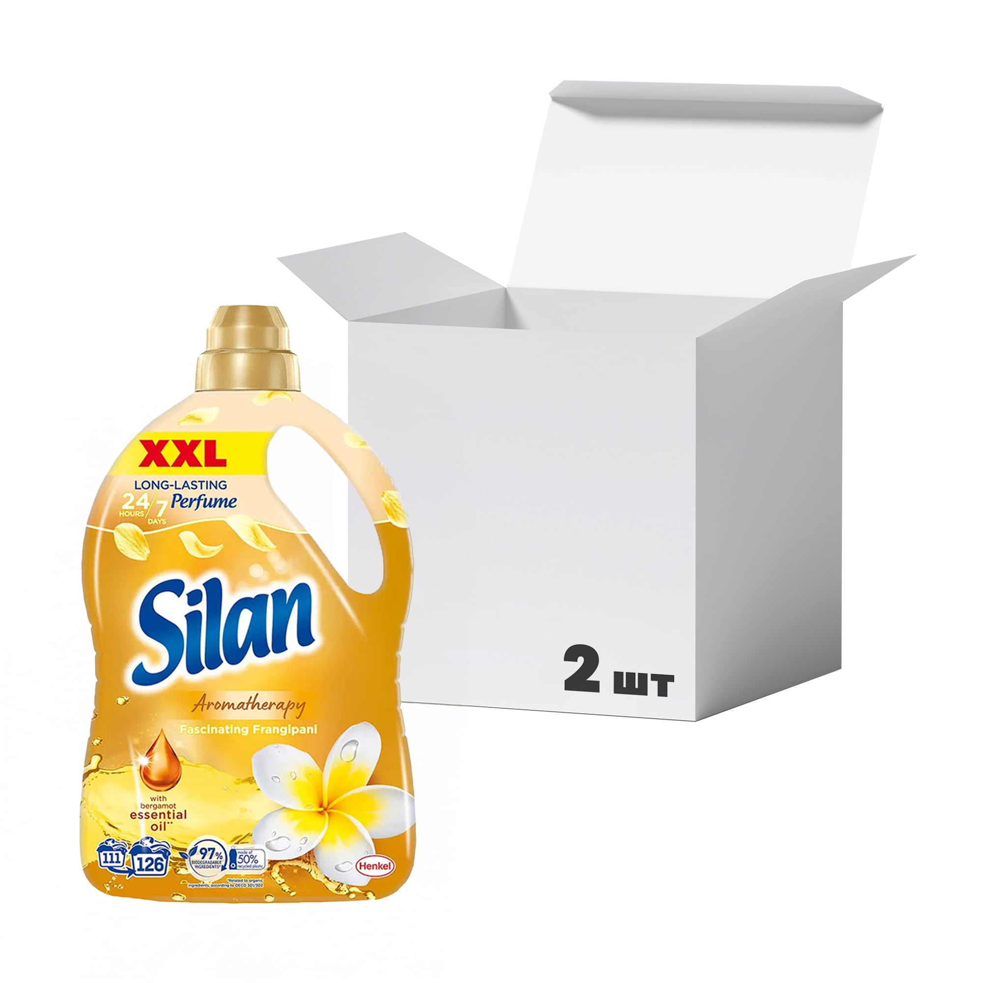Упаковка ополіскувачів-кондиціонерів для білизни Silan Aromatherapy Fascinating Frangipani, 126 циклів прання, 2.772 л * 2 шт