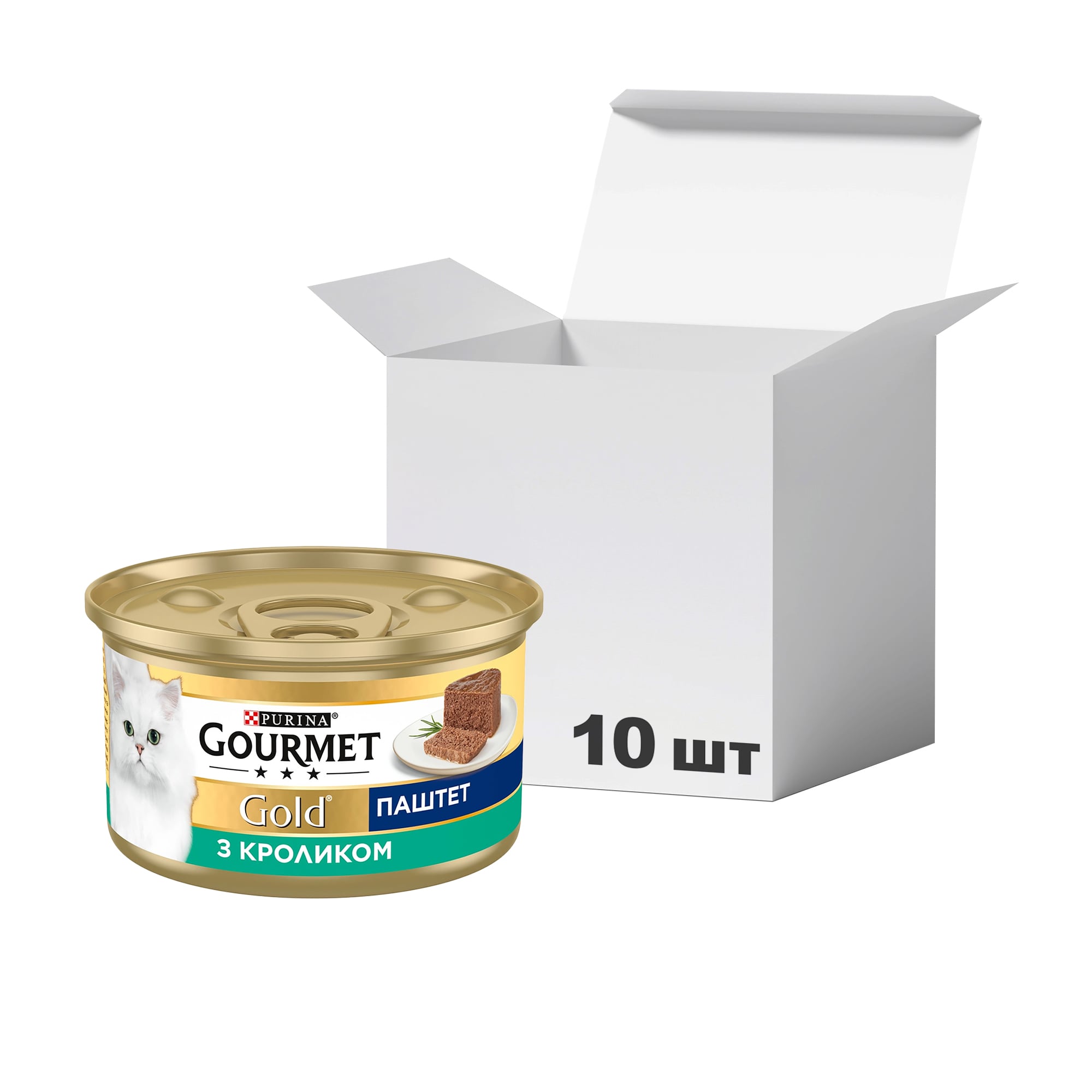Упаковка паштету для кішок Purina Gourmet Gold з кроликом, 85 г * 10 шт