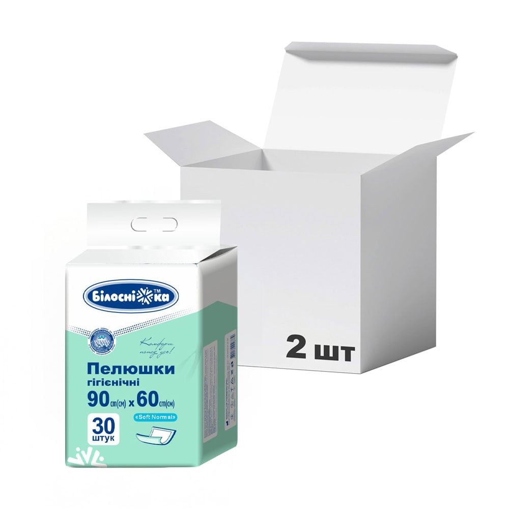 Упаковка пелюшок гігієнічних Білосніжка Soft Normal, 90*60 см, 30 шт * 2 шт