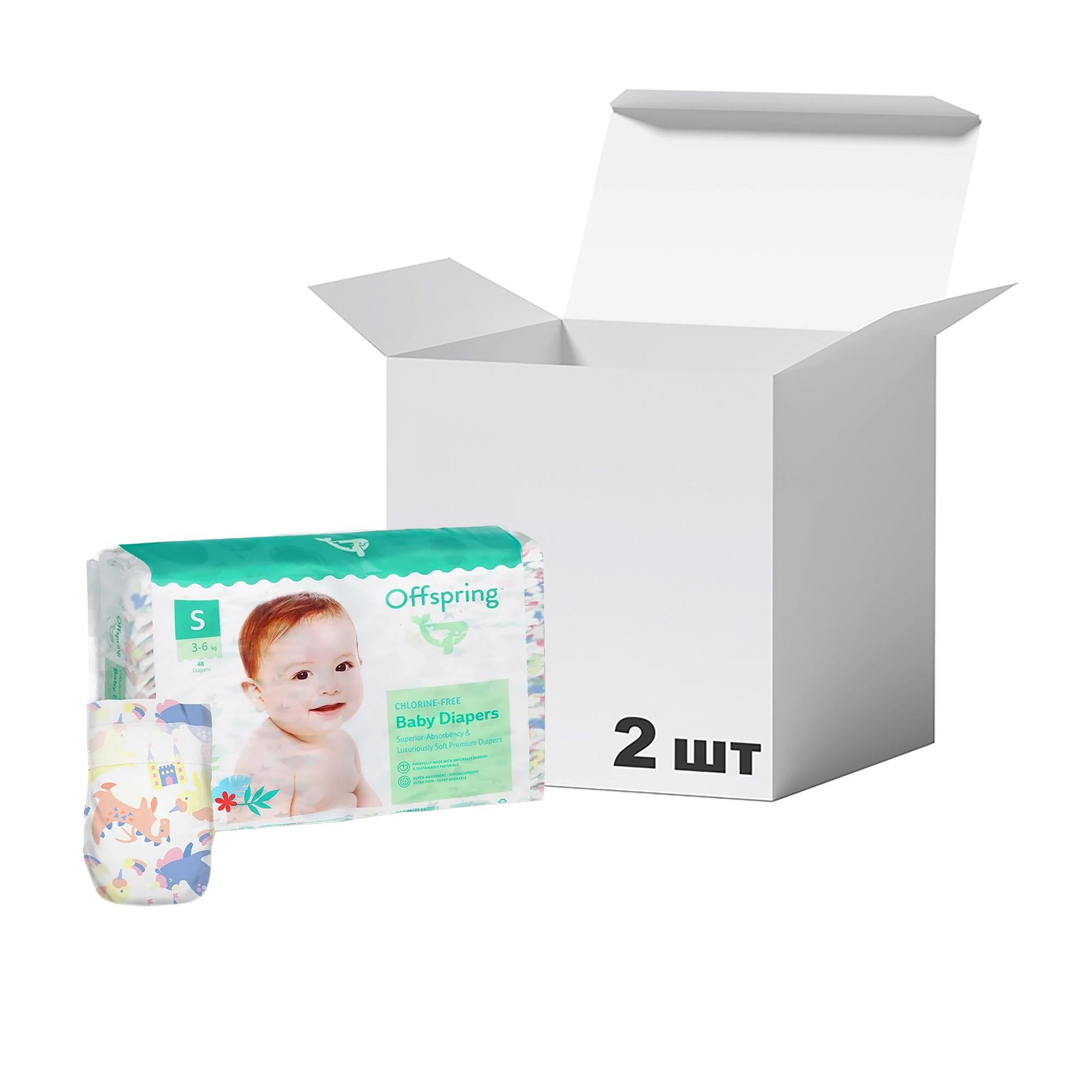 Упаковка підгузків Offspring FairyTale, розмір S (3-6 кг), 48 шт * 2 шт