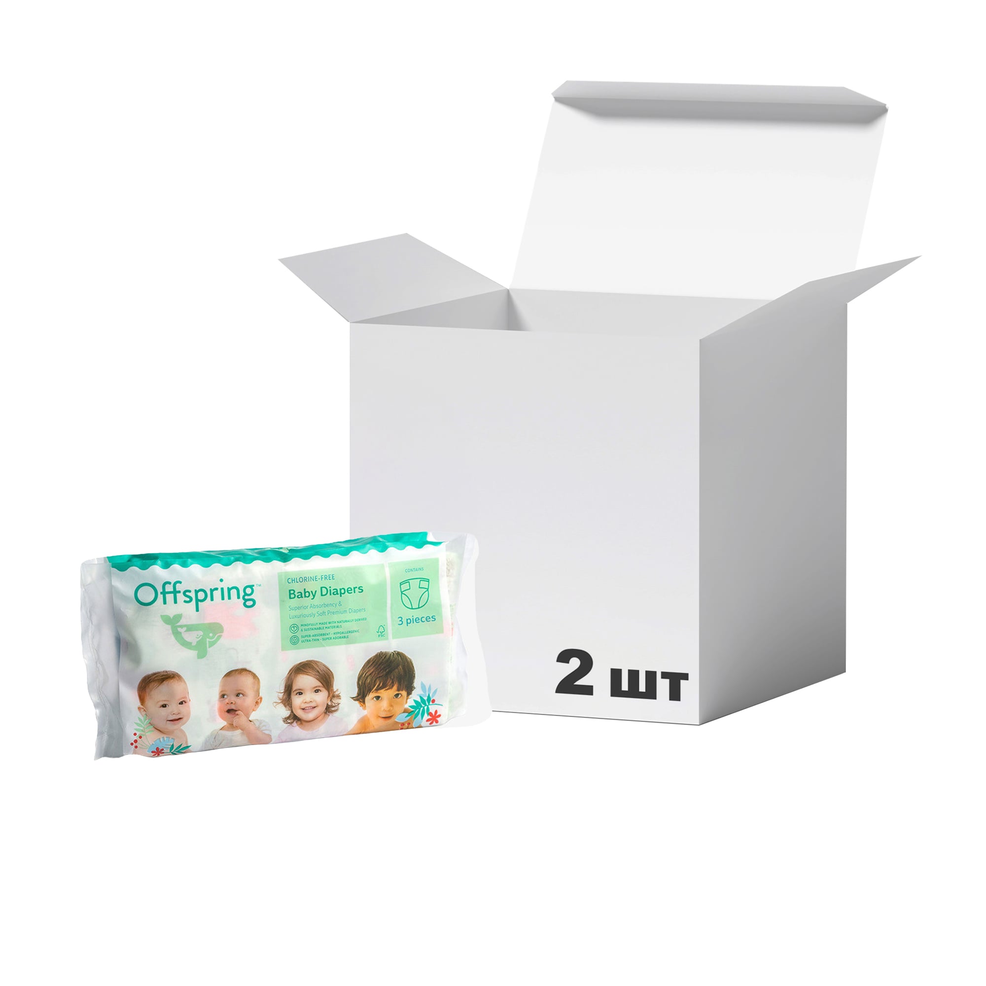 Упаковка підгузків Offspring розмір M (6-10 кг), 3 шт * 2 шт
