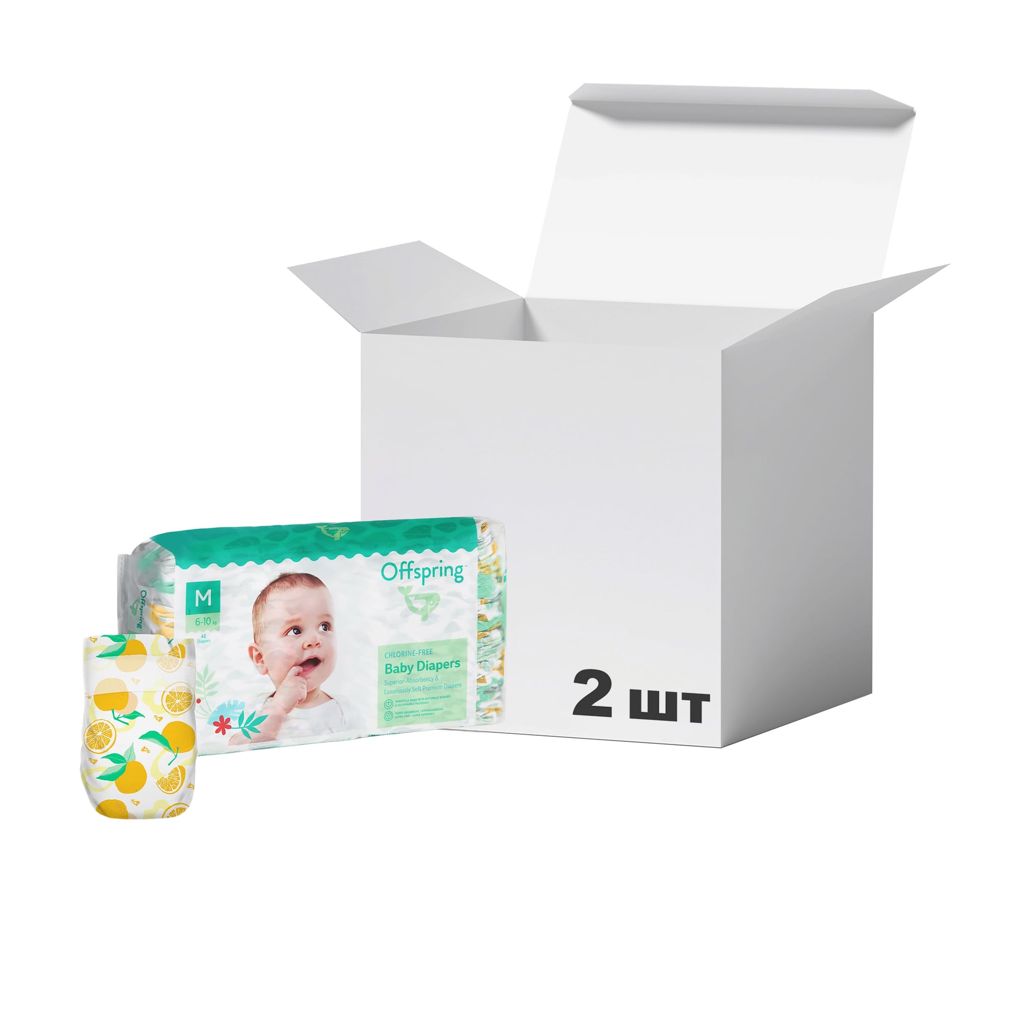 Упаковка підгузків Offspring Tangy Orange, розмір M (6-10 кг), 42 шт * 2 шт