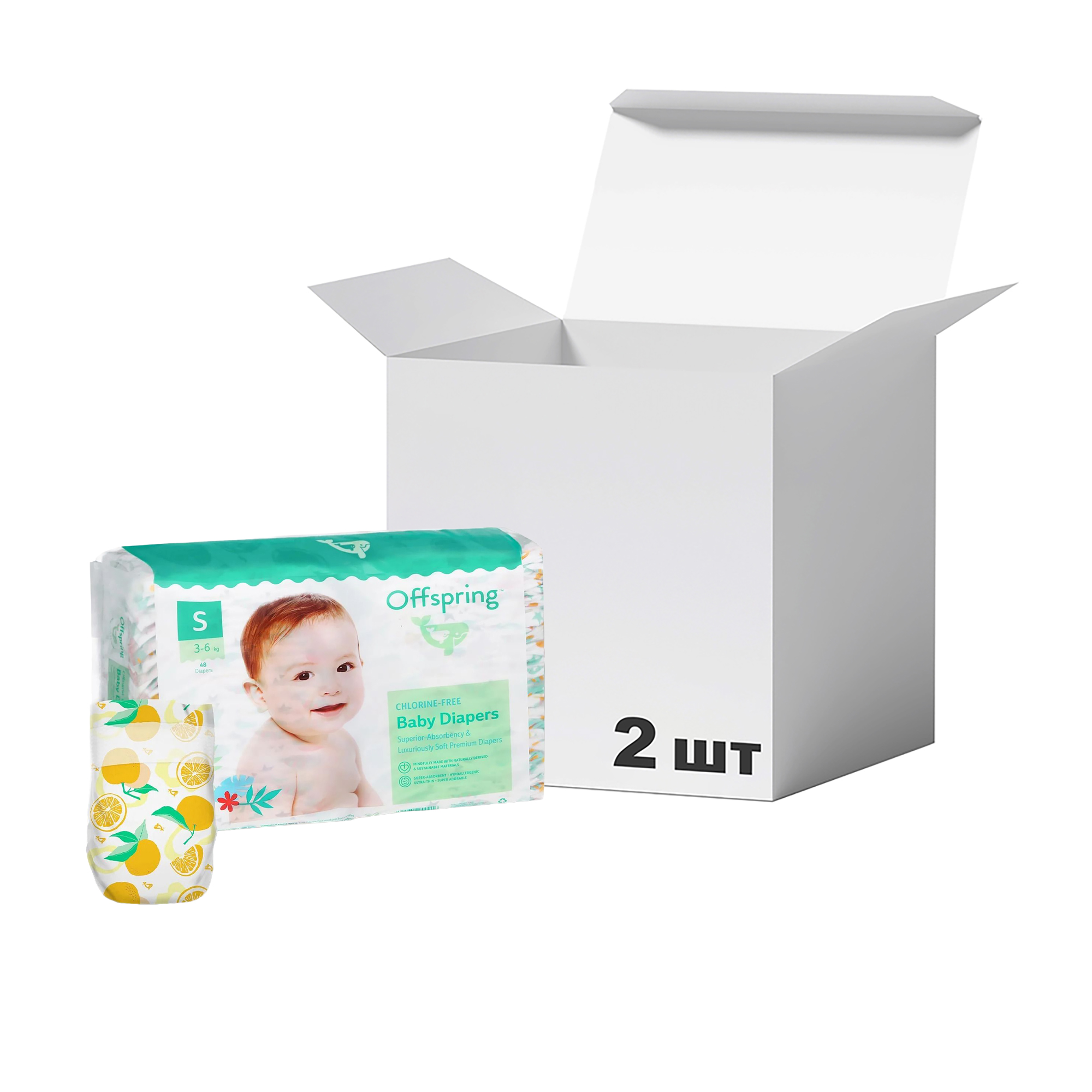 Упаковка підгузків Offspring Tangy Orange, розмір S (3-6 кг), 48 шт * 2 шт