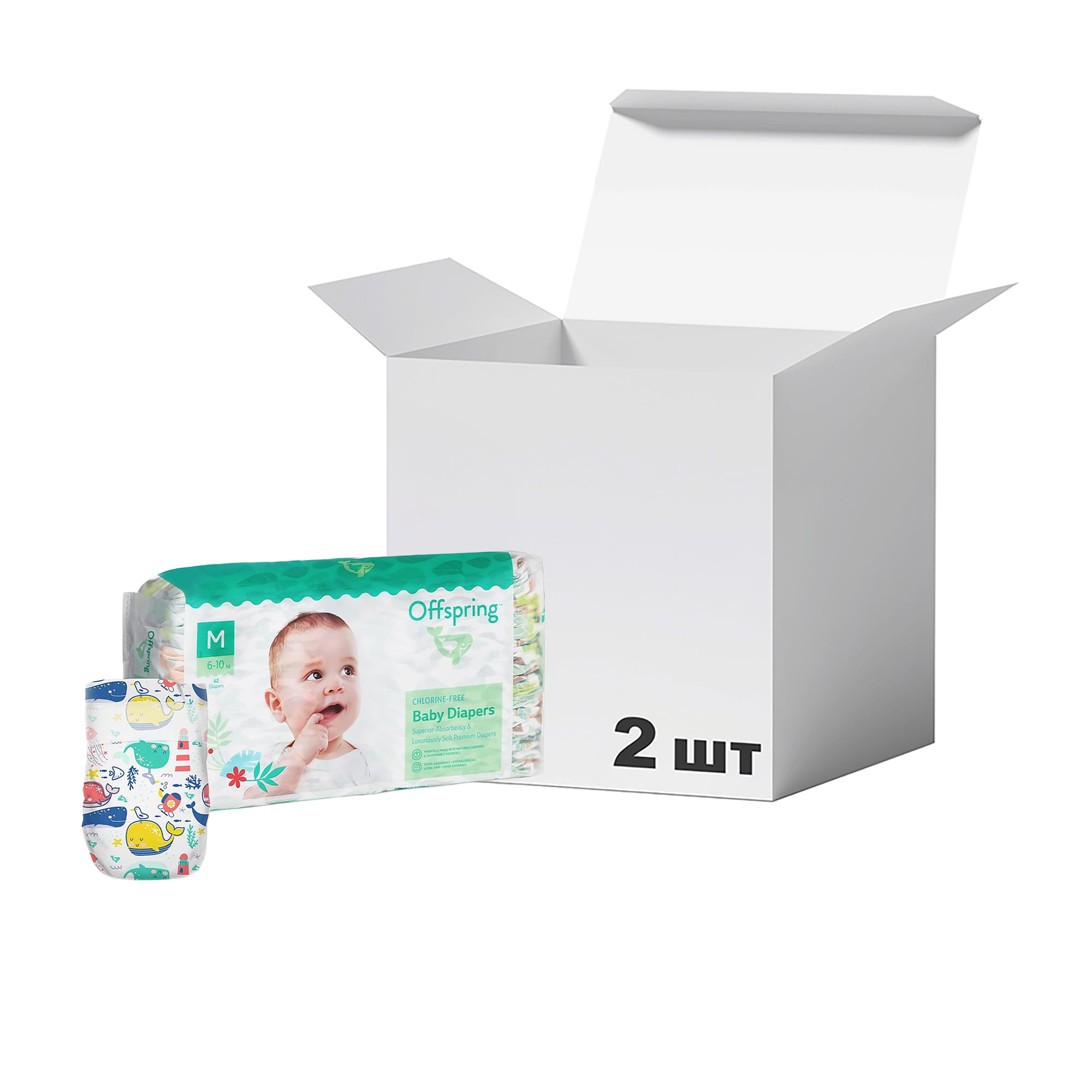 Упаковка підгузків Offspring Willy The Whale, розмір M (6-10 кг), 42 шт * 2 шт
