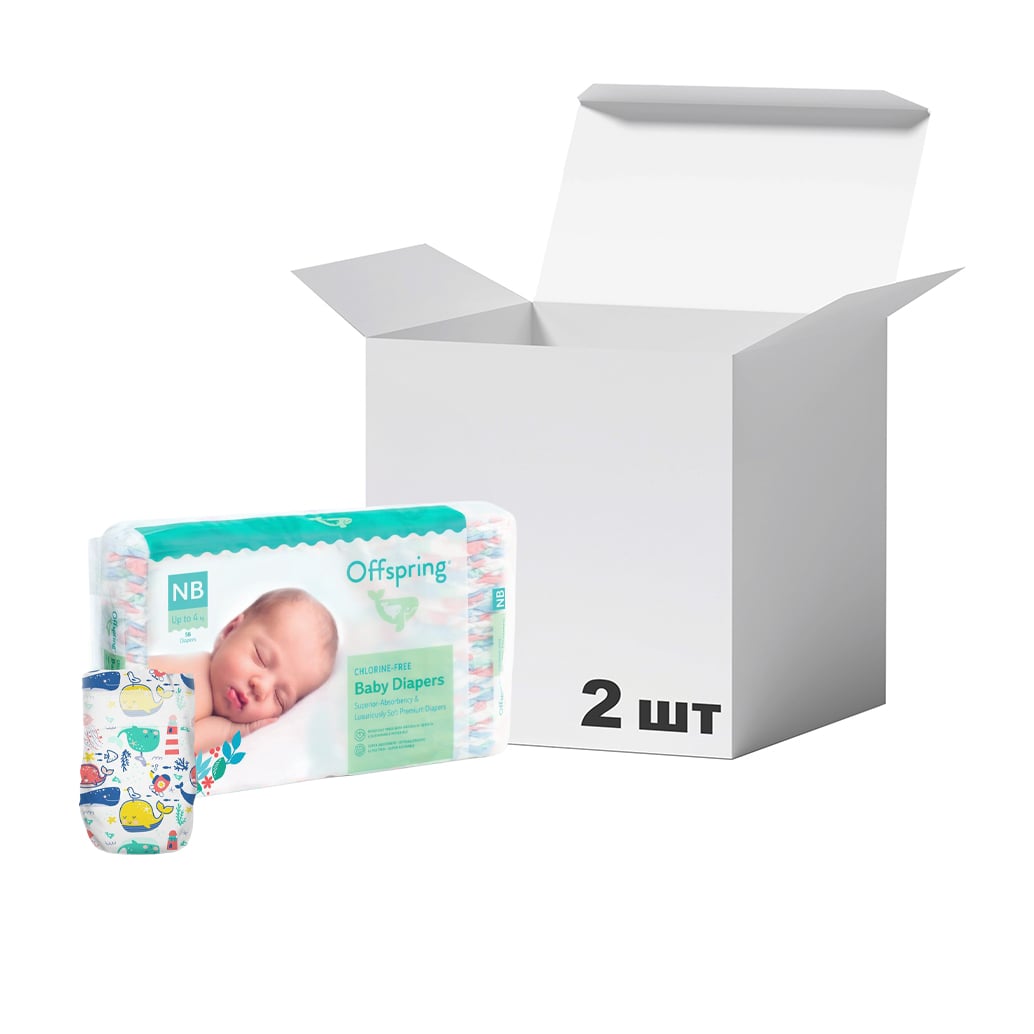 Упаковка підгузків Offspring Willy the Whale, розмір NB (до 4 кг), 56 шт * 2 шт