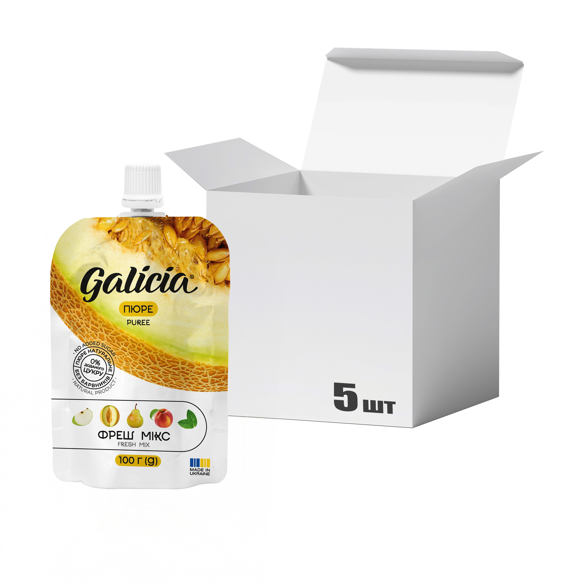 Упаковка пюре Galicia Фреш мікс, 100 г * 5 шт