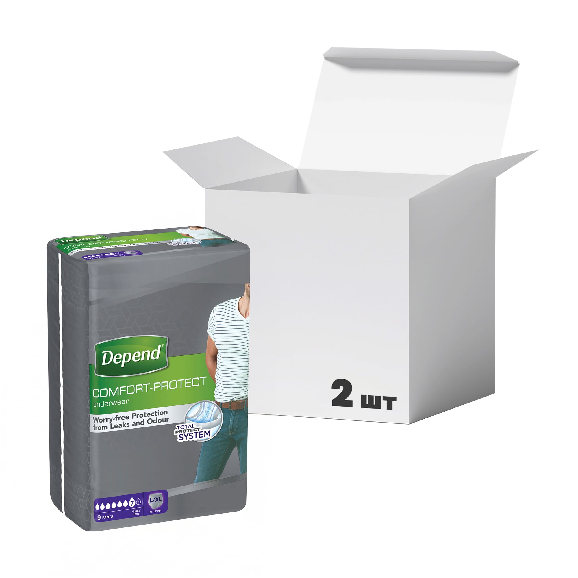 Упаковка вбиральної спідньої білизни Depend для чоловіків, розмір L/XL, 9 шт * 2 шт