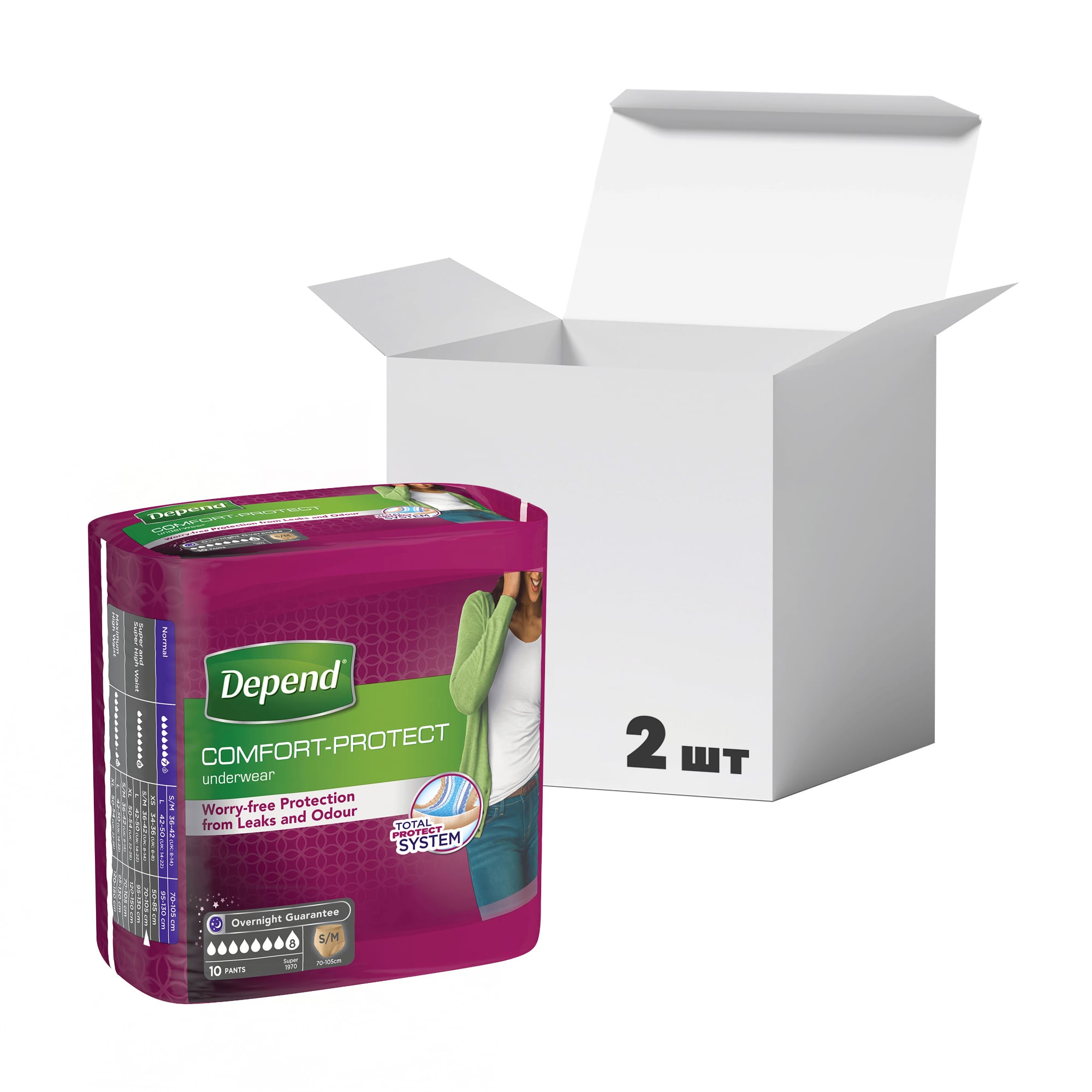 Упаковка вбиральної спідньої білизни Depend для жінок, розмір S/M, 10 шт * 2 шт