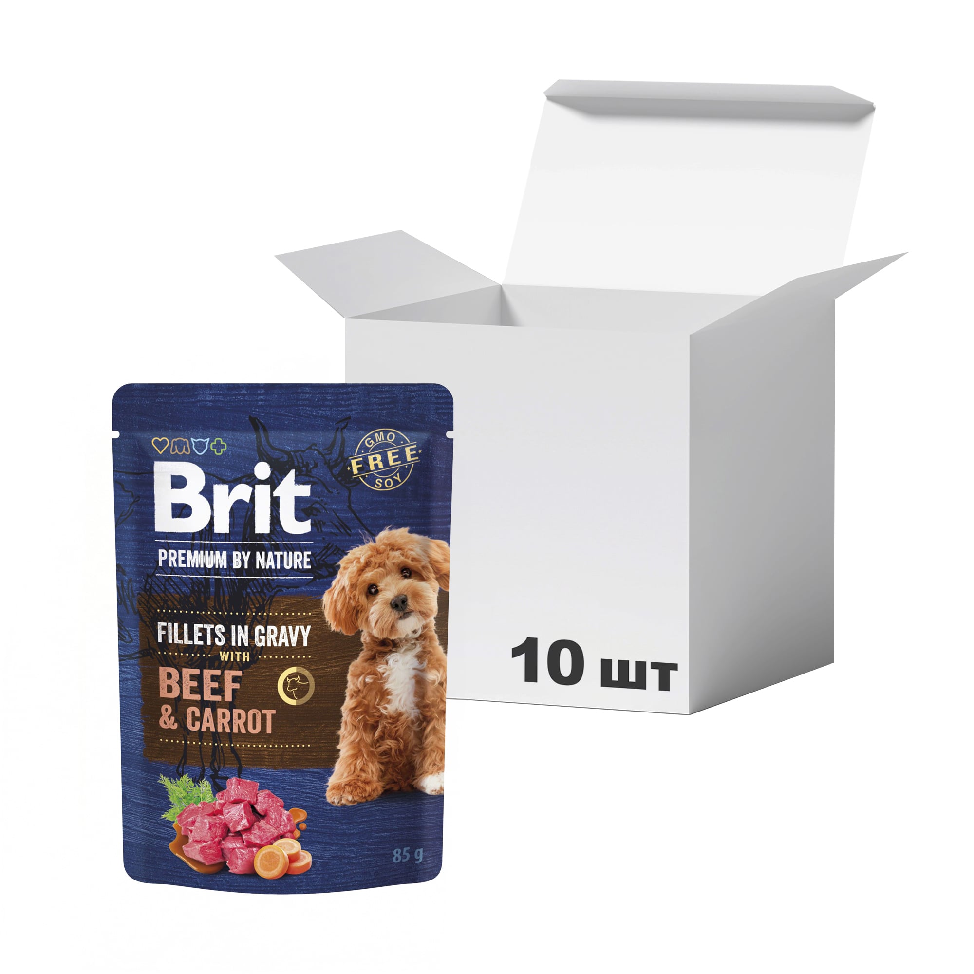 Упаковка вологого корму для собак малих порід Brit Premium Fillets In Gravy Beef &amp; Carrot, 85 г * 10 шт