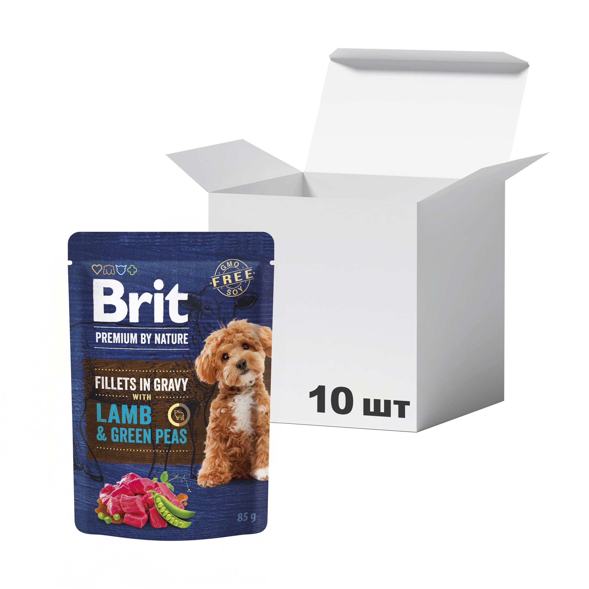Упаковка вологого корму для собак малих порід Brit Premium Fillets In Gravy Lamb &amp; Green Peas, 85 г * 10 шт