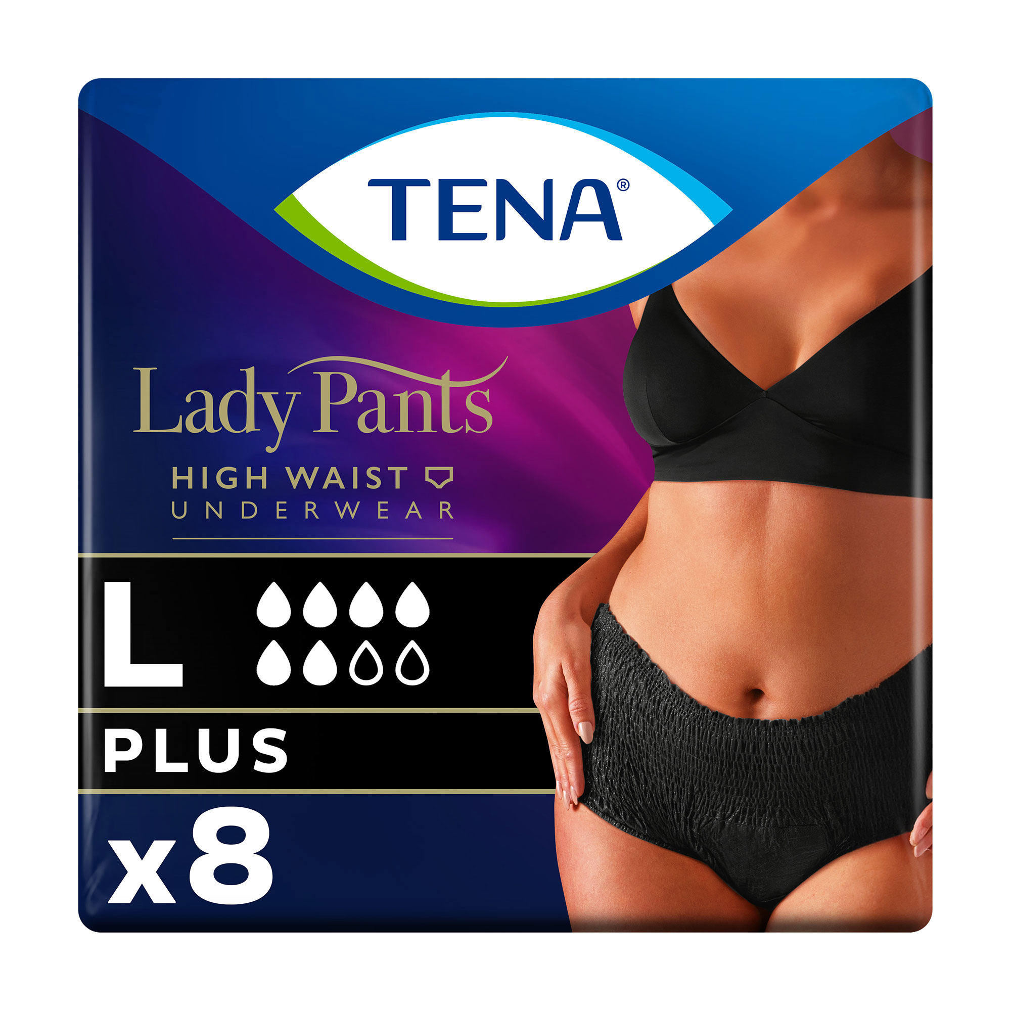 Урологічні труси жіночі TENA Lady Slim Pants Plus Black, розмір L, 8 шт