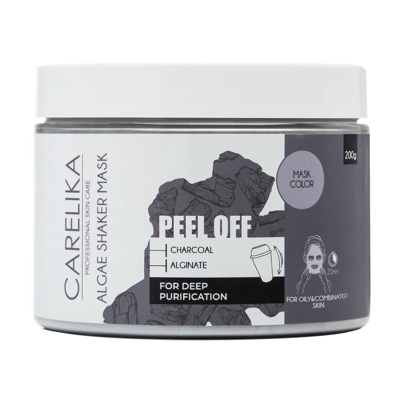 Уцінка! Альгінатна маска-шейкер для обличчя Carelika Peel Off Algae Shaker Mask Charcoal з вугіллям, 200 г