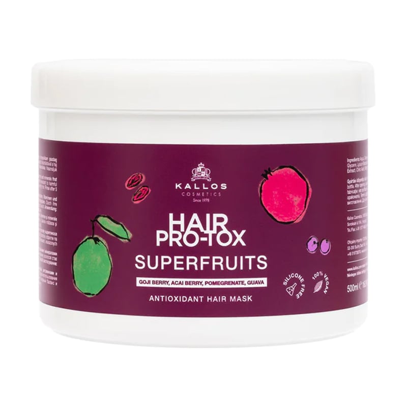 Уцінка! Антиоксидантна маска для волосся Kallos Cosmetics Hair Pro-Tox Superfruits Hair Mask з ягодами годжі, ягодами асаї, гранатом та гуавою, 500 мл