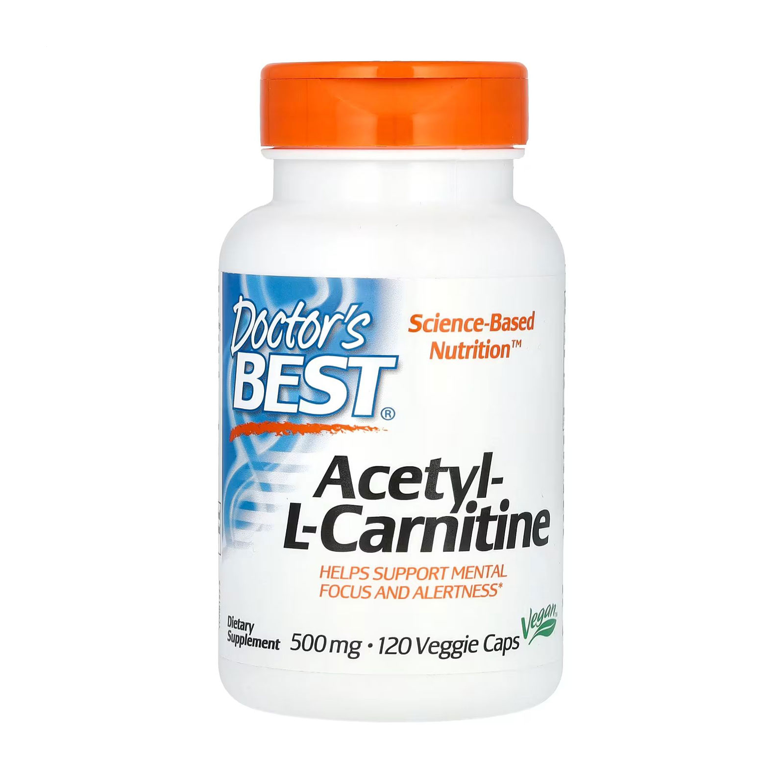 Уцінка! Ацетил L-Карнітин Doctor's Best Acetyl-L-Carnitin With Biosint 500 мг, 120 рослинних капсул