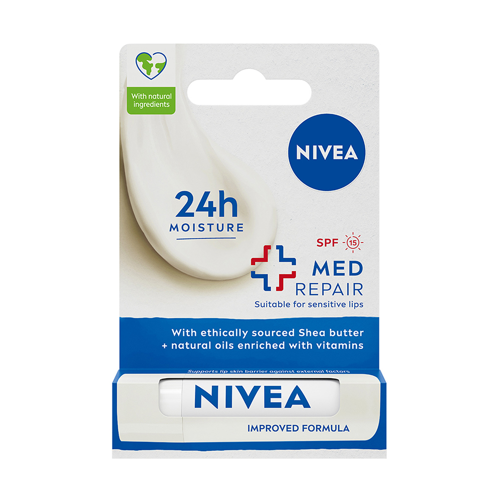 Уцінка! Бальзам-догляд для губ NIVEA Med Repair SPF15, 4.8 г