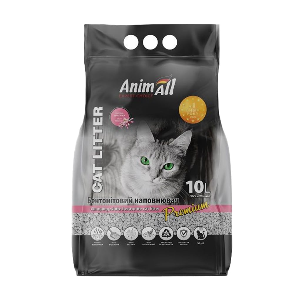 Уцінка! Бентонітовий наповнювач для котячого туалету AnimAll Premium білий, з ароматом дитячої присипки, 10 л