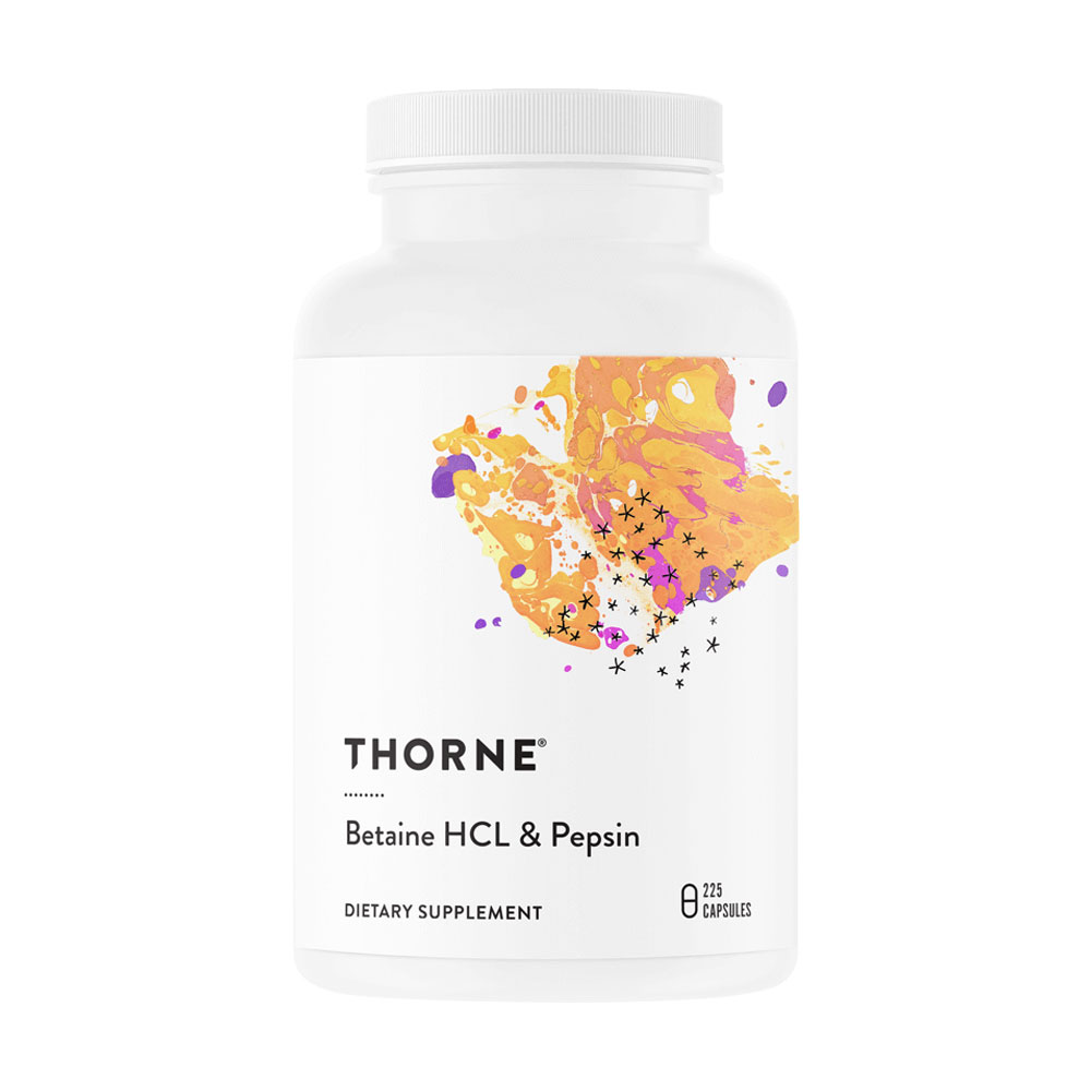 Уцінка! Бетаїн HCL та пепсин Thorne Research Бетаїн HCL та пепсин, 225 капсул