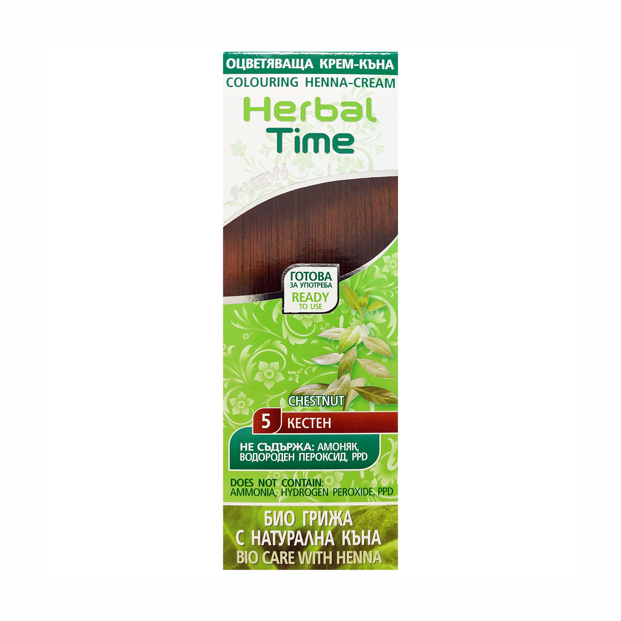 Уцінка! Безаміачна крем-хна для волосся Herbal Time 5 Каштан, 75 мл