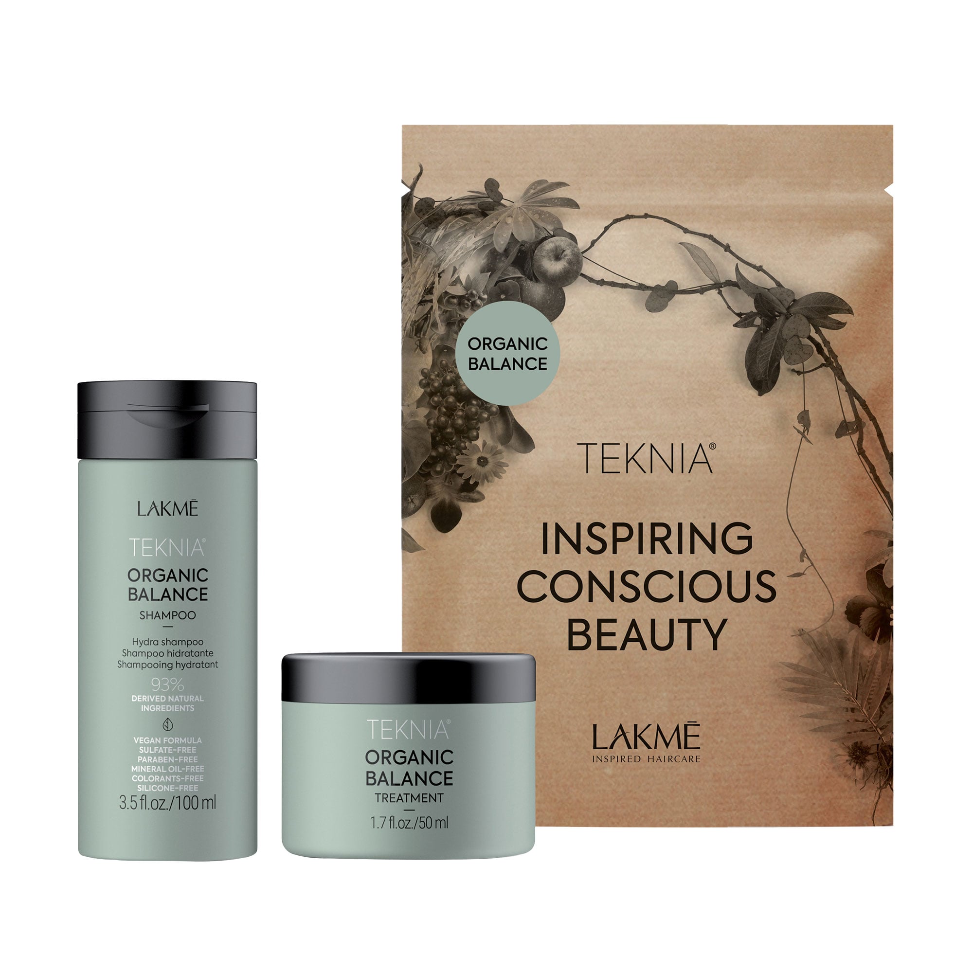 Уцінка! Дорожній набір Lakme Teknia Organic Balance Travel Pack (безсульфатний шампунь, 100 мл + маска, 50 мл)