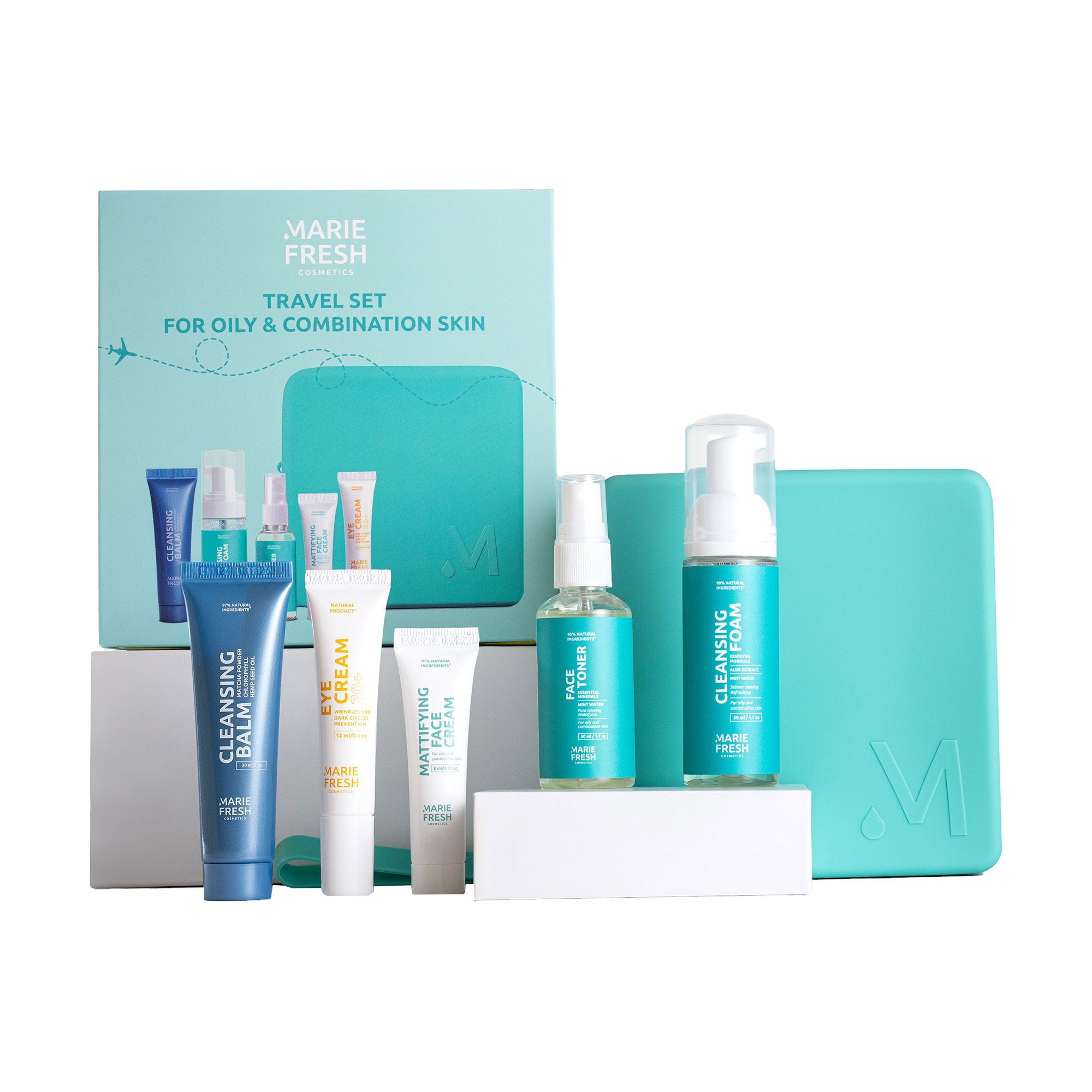 Уцінка! Дорожний набір Marie Fresh Cosmetics Travel Set для жирної та комбінованої шкіри обличчя, 6 предметів