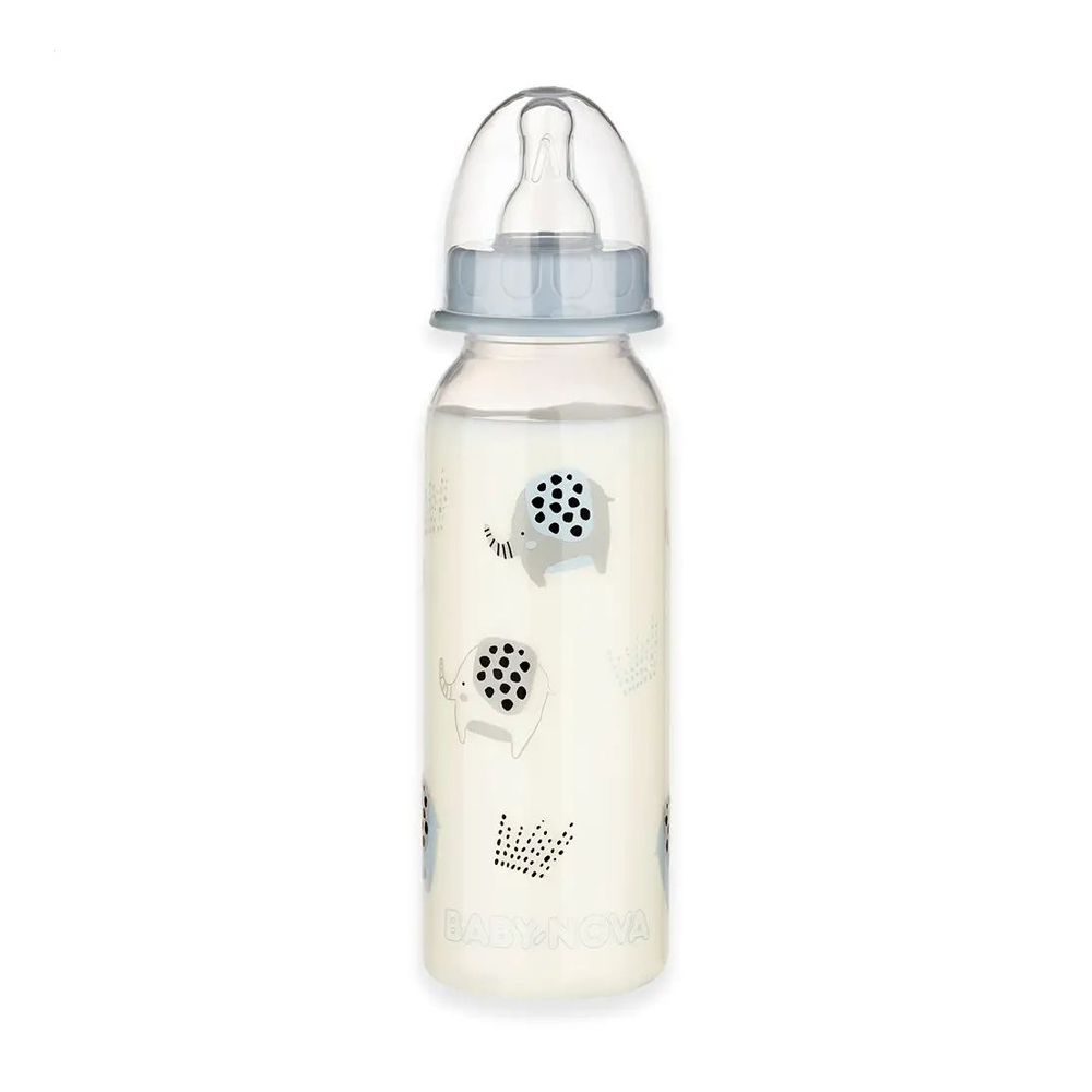 Уцінка! Дитяча пластикова пляшка для годування Baby-Nova Декор, середній потік, від народження до 2 років, блакитна, 240 мл (3960065)