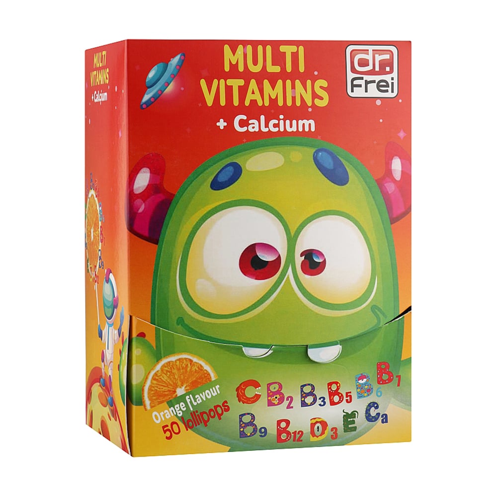 Уцінка! Дитячі мультивітаміни з кальцієм Dr. Frei Multivitamins With Calcium, 50 льодяників на паличці