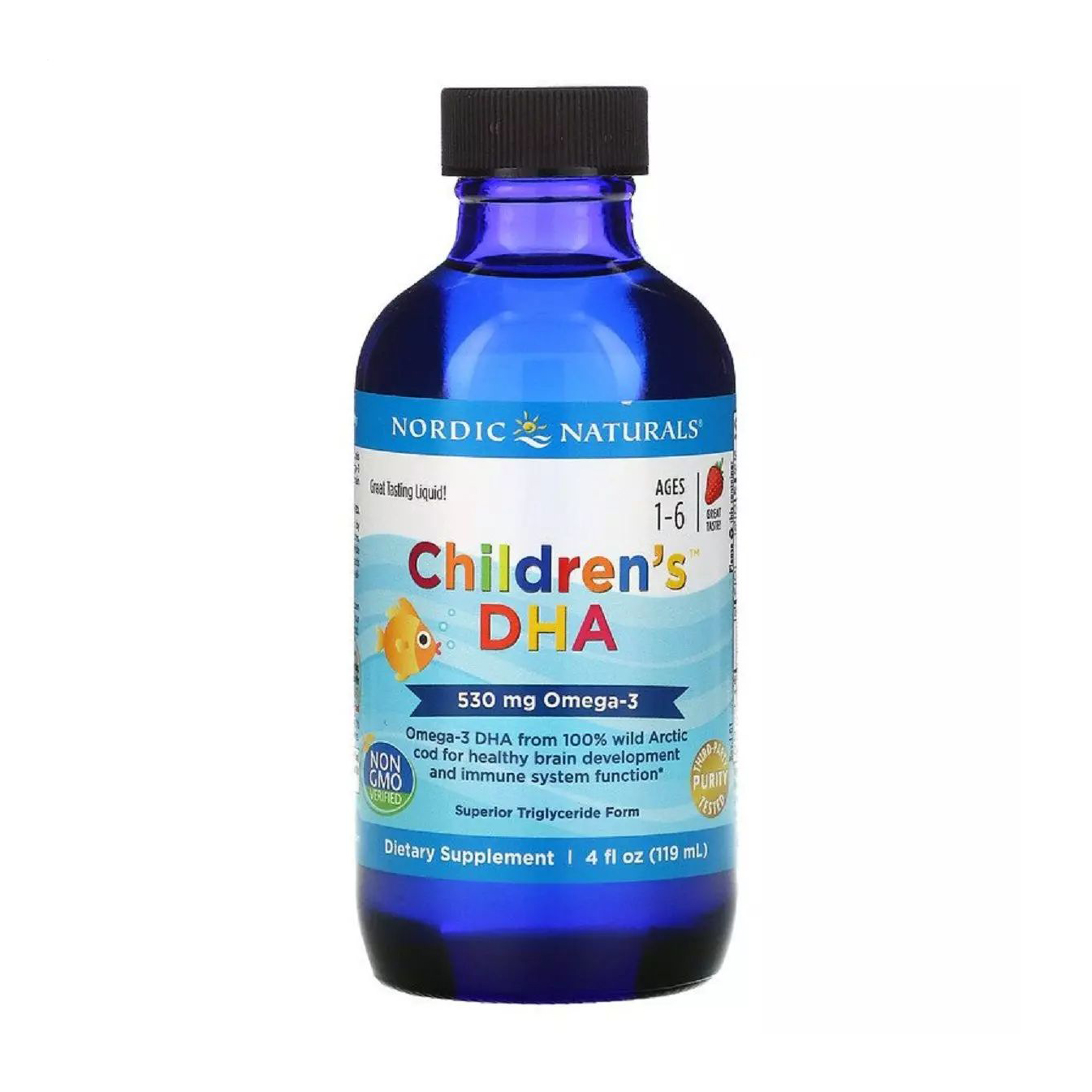 Уцінка! Дитячий риб'ячий жир Nordic Naturals Children's DHA 530 мг Омега-3 + 400 МО D3, зі смаком полуниці, в рідині, 119 мл