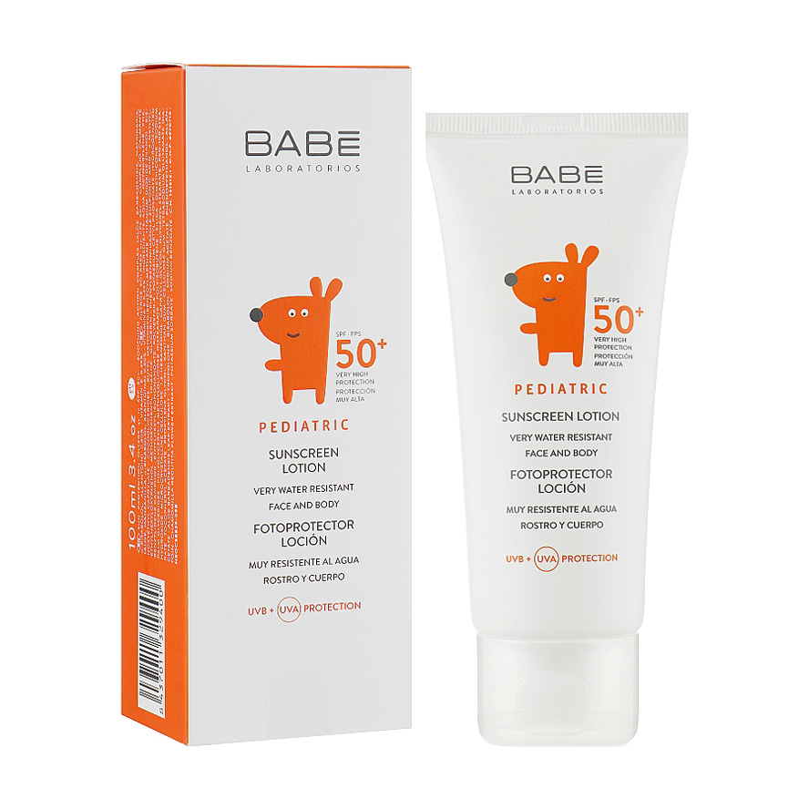Уцінка! Дитячий сонцезахисний лосьйон для обличчя та тіла BABE Laboratorios SPF 50+, водостійкий, 100 мл