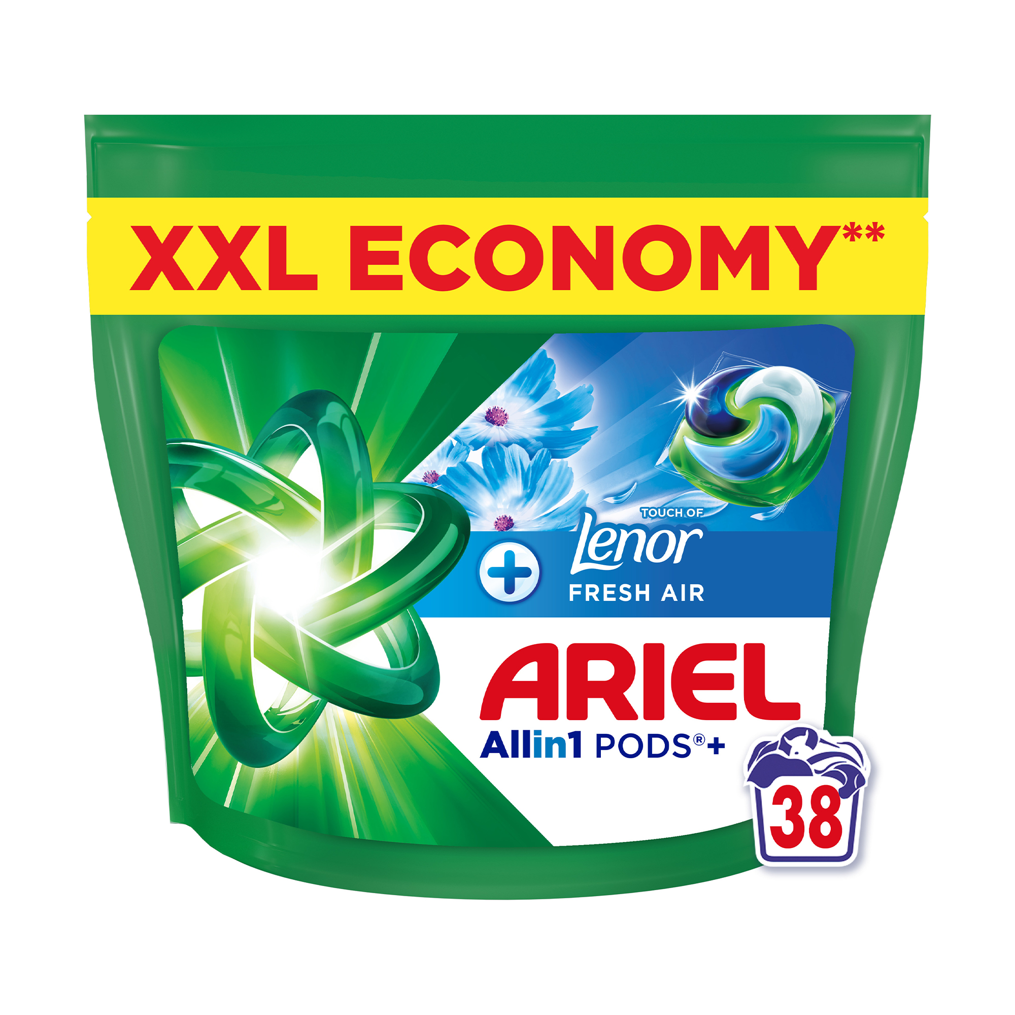 Уцінка! Капсули для прання ARIEL Pods+ All-in-1 Touch Of Lenor Fresh Air Все-в-1, Дотик свіжого повітря Lenor, 38 циклів прання, 38 шт