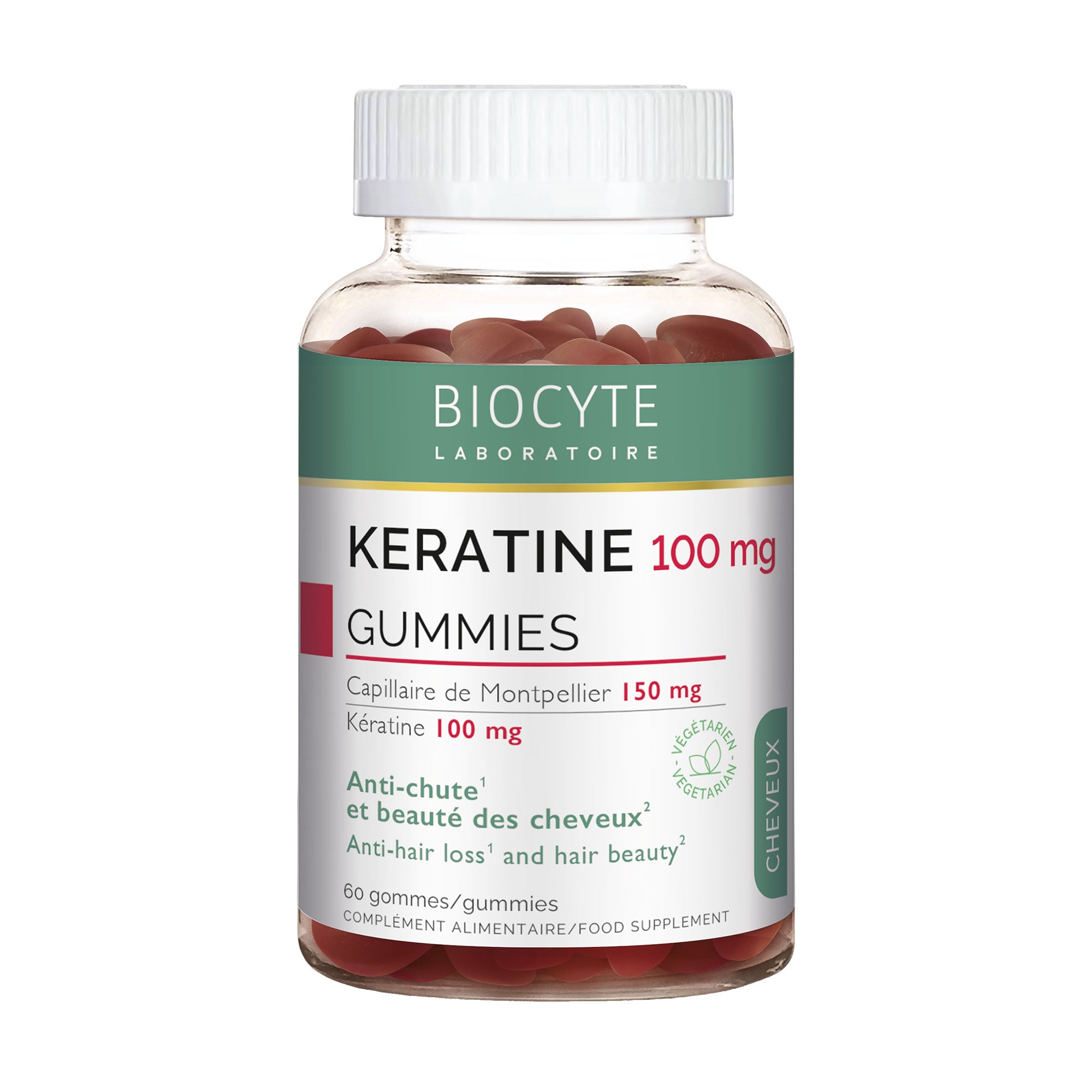 Уцінка! Кератин Biocyte Keratine Gummies 100 мг, 60 жувальних цукерок