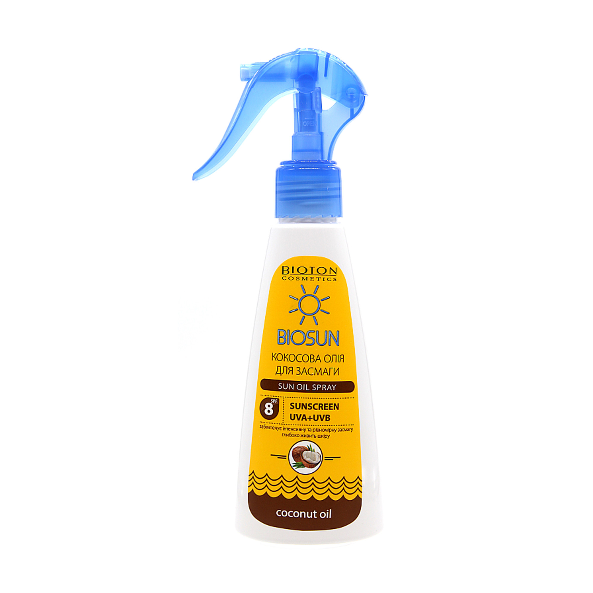 Уцінка! Кокосове масло для засмаги Bioton Cosmetics BioSun Sun Oil Spray SPF 8, 150 мл