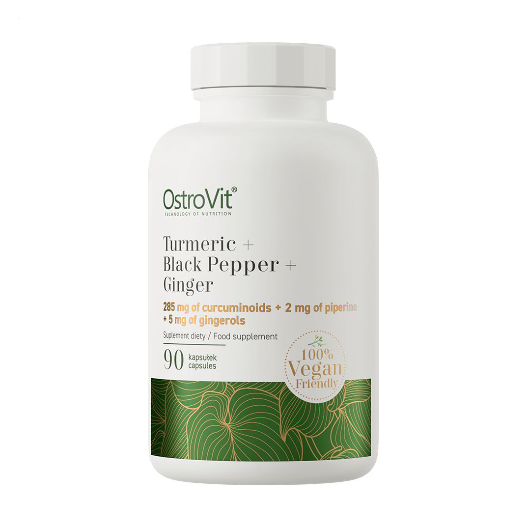Уцінка! Куркума з чорним перцем та імбиром OstroVit Turmeric + Black Pepper + Ginger, 285 мг + 2 мг + 5 мг, 90 капсул