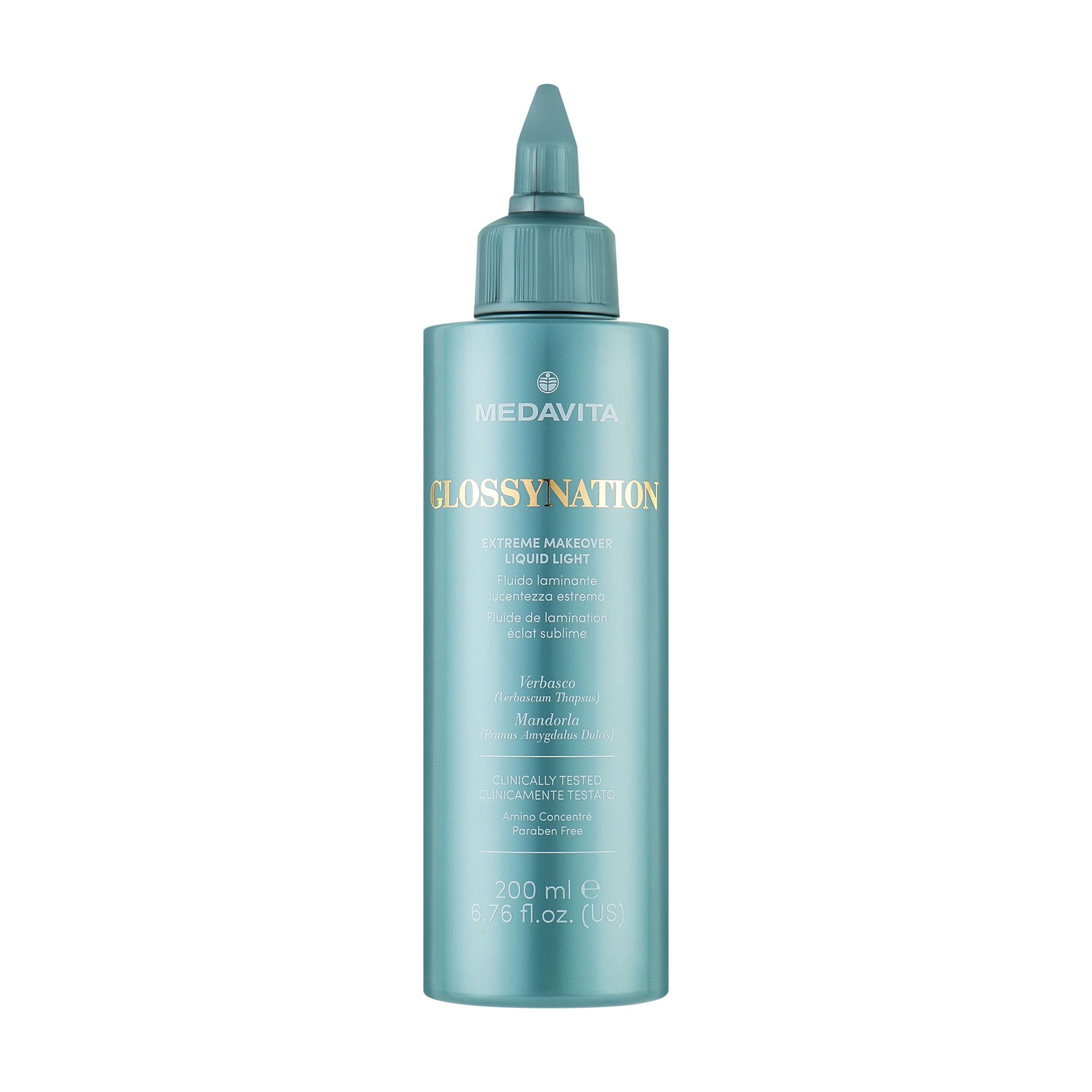Уцінка! Ламелярний кондиціонер Medavita Glossynation Extreme Makeover Liquid Light Рідке сяйво, з ефектом ламінування волосся, 200 мл